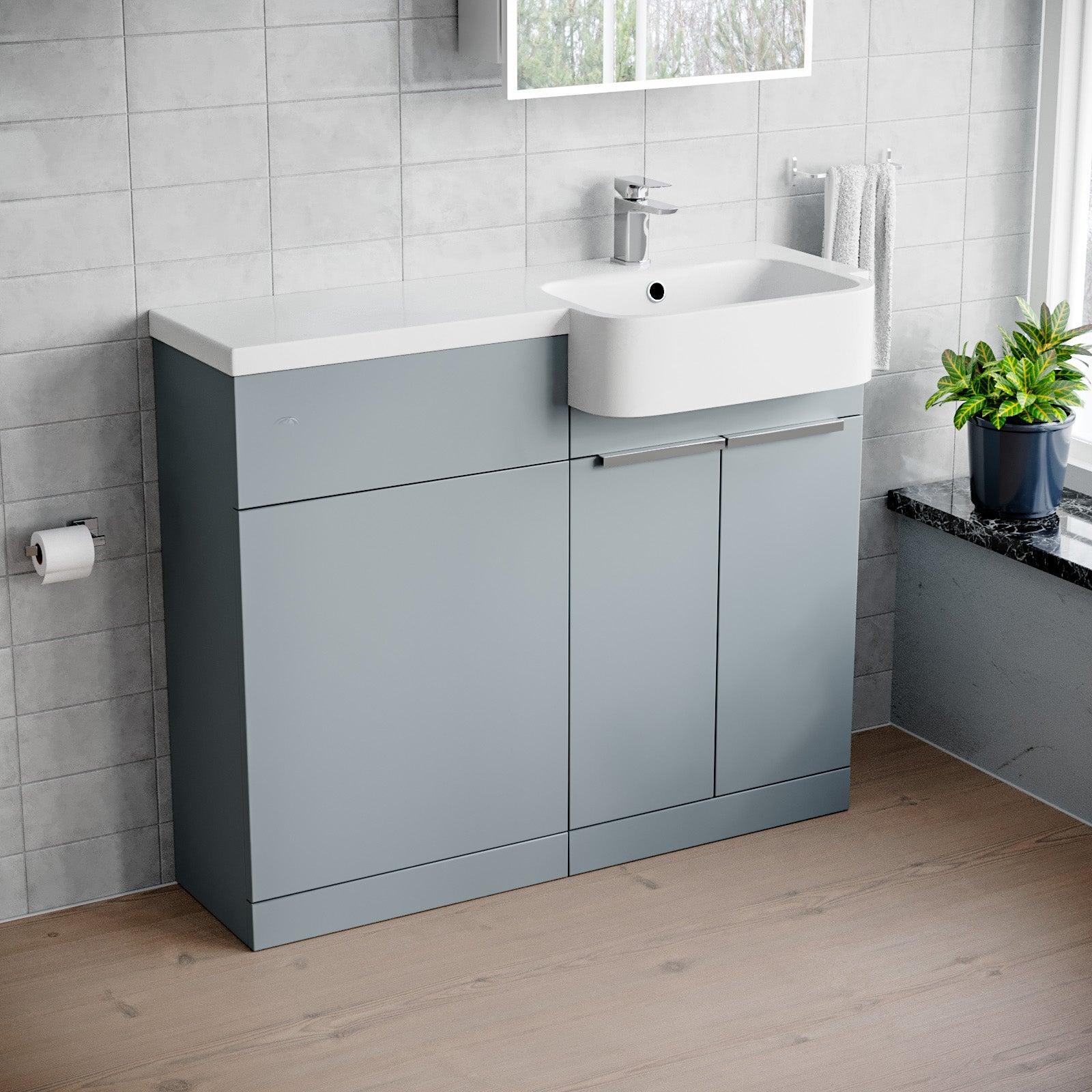 1000mm Right Hand Matte Grey Basin Vanity and WC Unit Chrome Handles