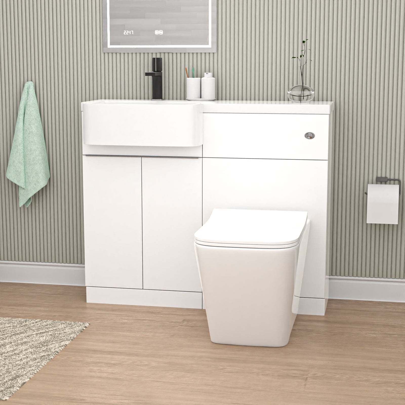 Bretford 1000mm Left Hand Freestanding White Basin Cabinet WC Unit Square Toilet