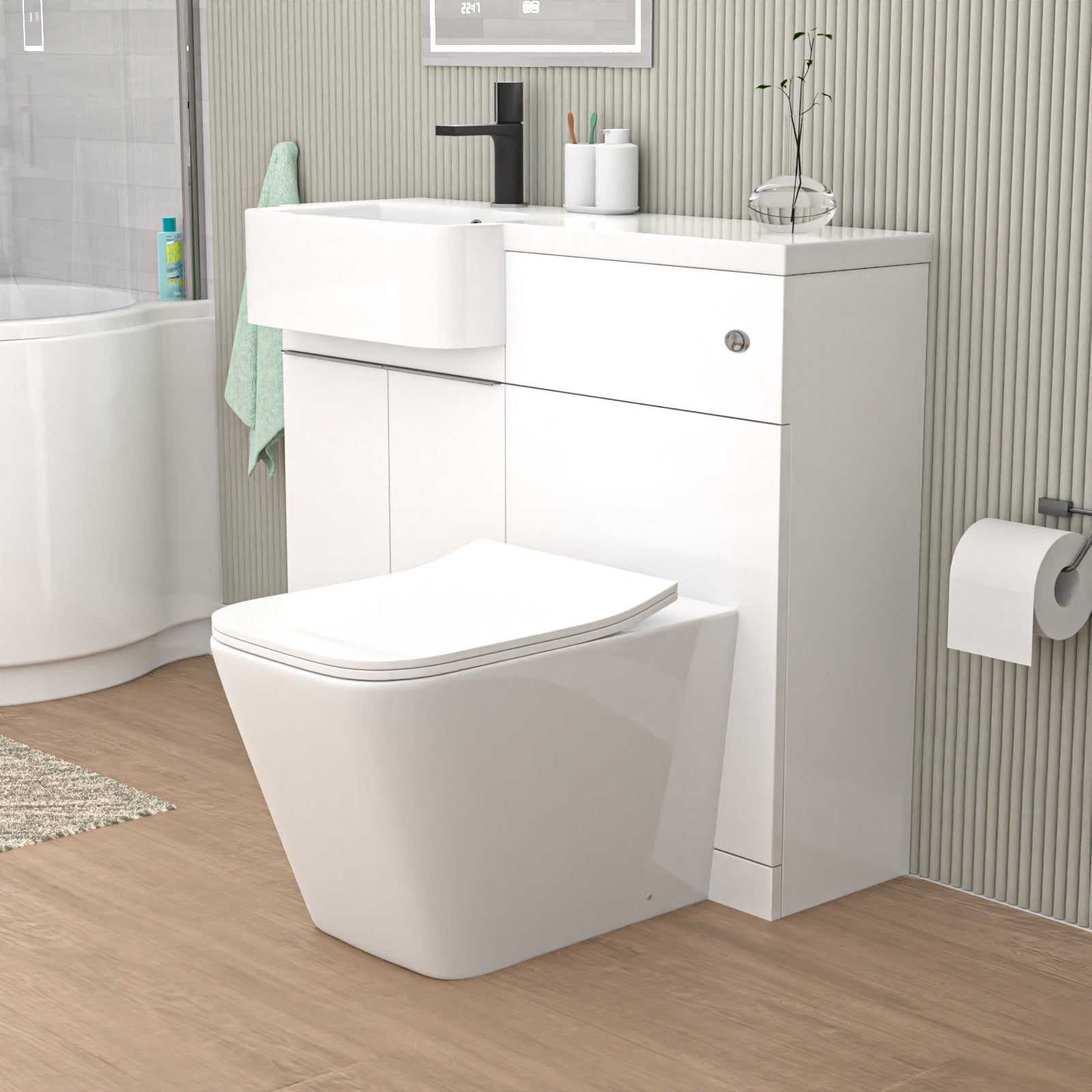 Bretford 1000mm Left Hand Freestanding White Basin Cabinet WC Unit Square Toilet