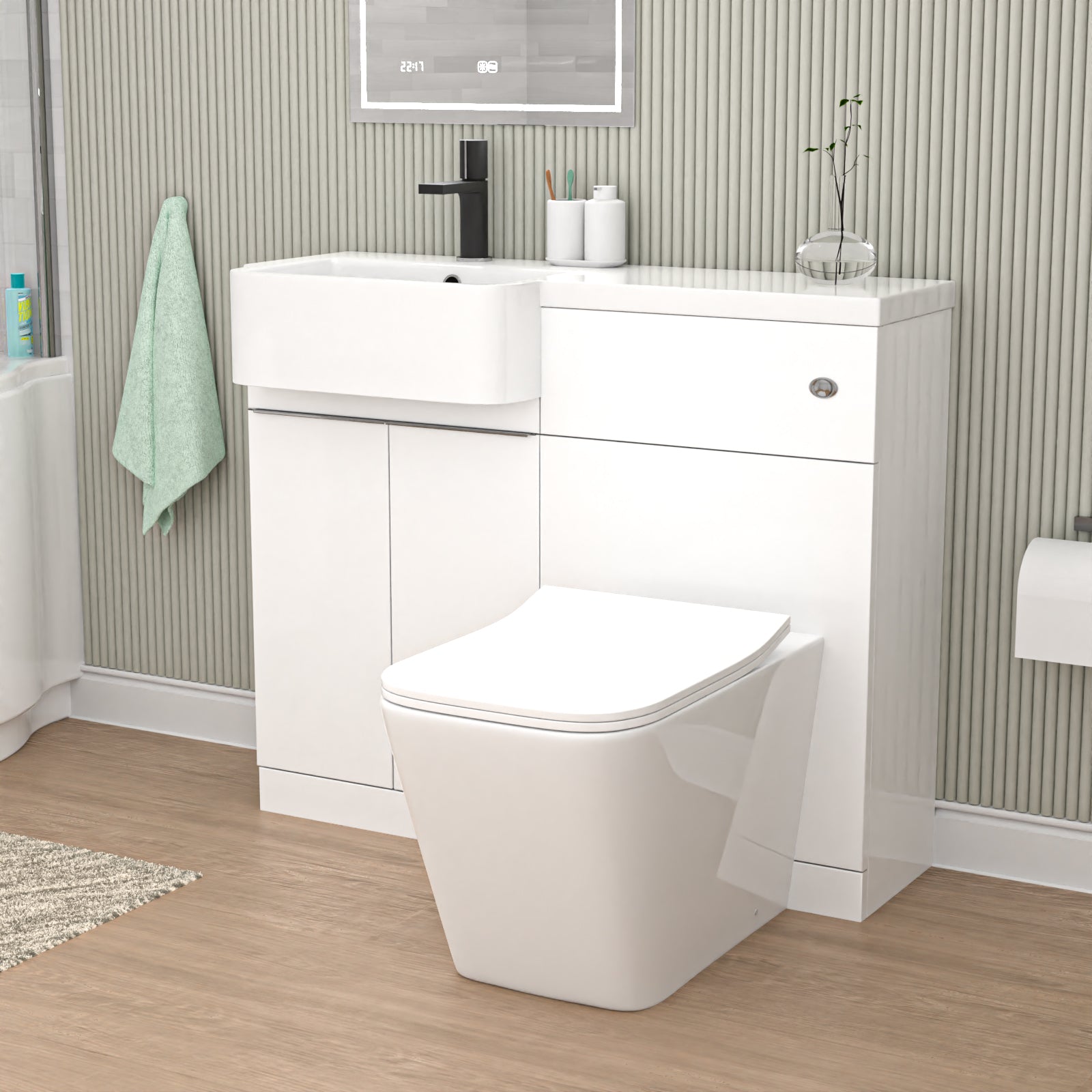 Bretford 1000mm Left Hand Freestanding White Basin Cabinet WC Unit Square Toilet