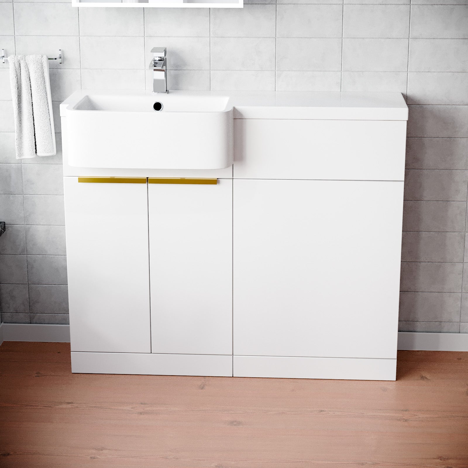 Bretford Freestanding Basin Vanity Unit With Brushed Brass Handle & WC Unit