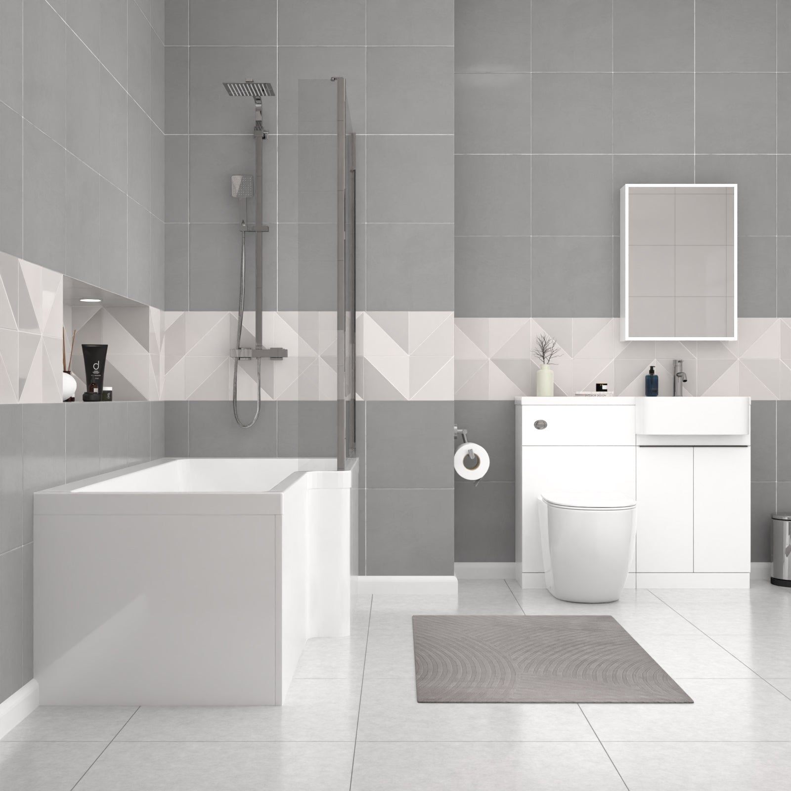 Haoran RH Basin Black Handle WC Unit L-Shaped Bath BTW Toilet & Panel Screen