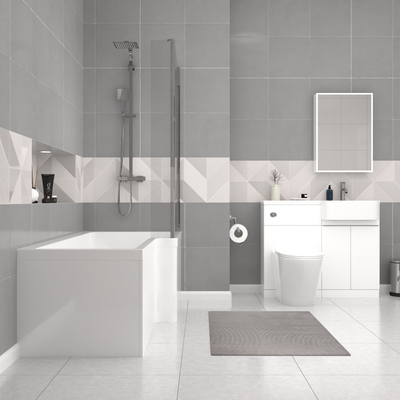 Haoran RH Basin Cabinet WC Unit BTW Toilet L-Shaped Bath & Panel Screen