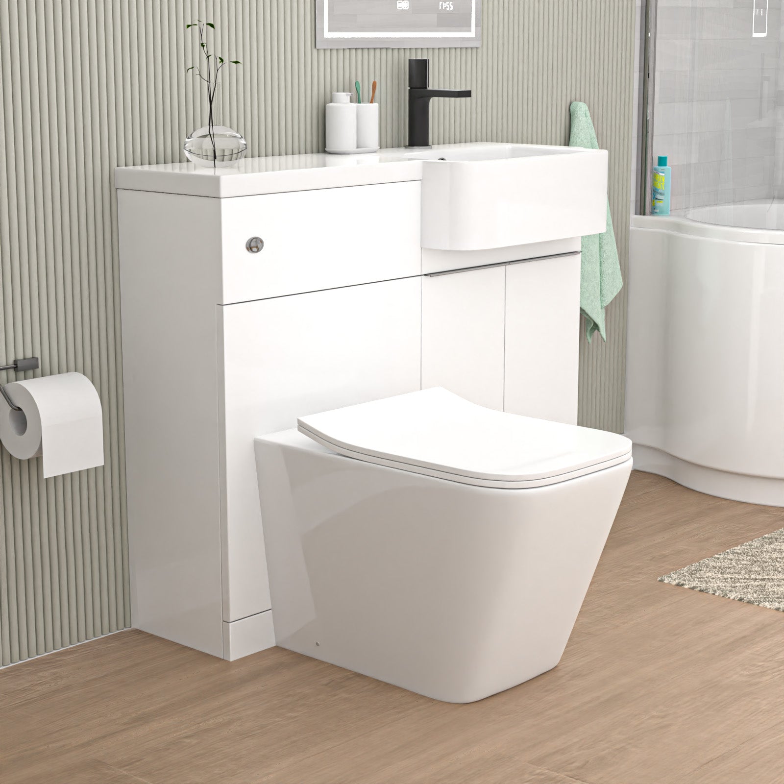 Bretford 1000mm Right Hand Freestanding White Basin Cabinet WC Unit Square Toilet