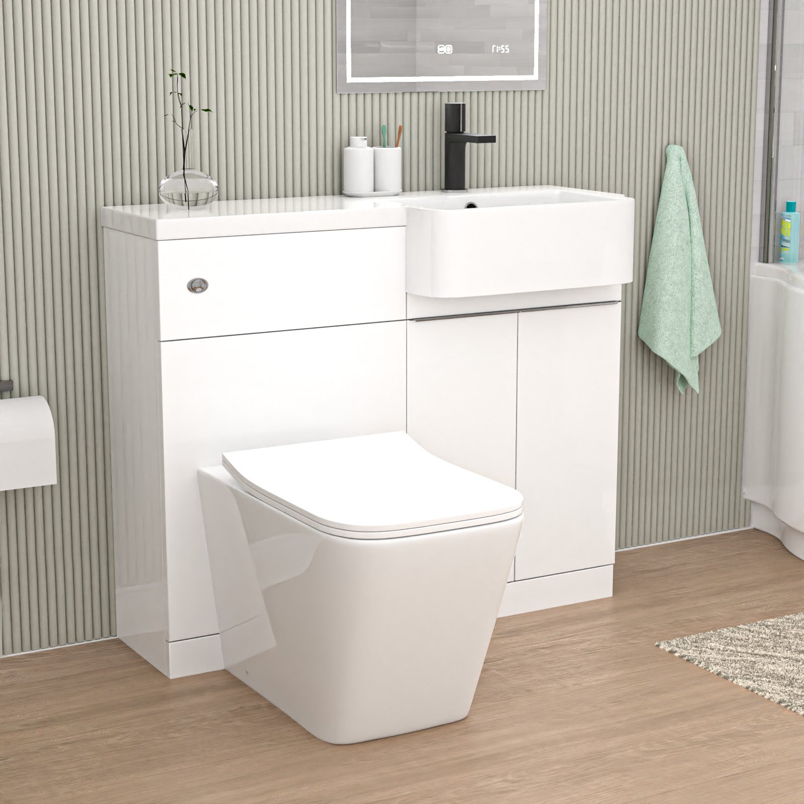 Bretford 1000mm Right Hand Freestanding White Basin Cabinet WC Unit Square Toilet