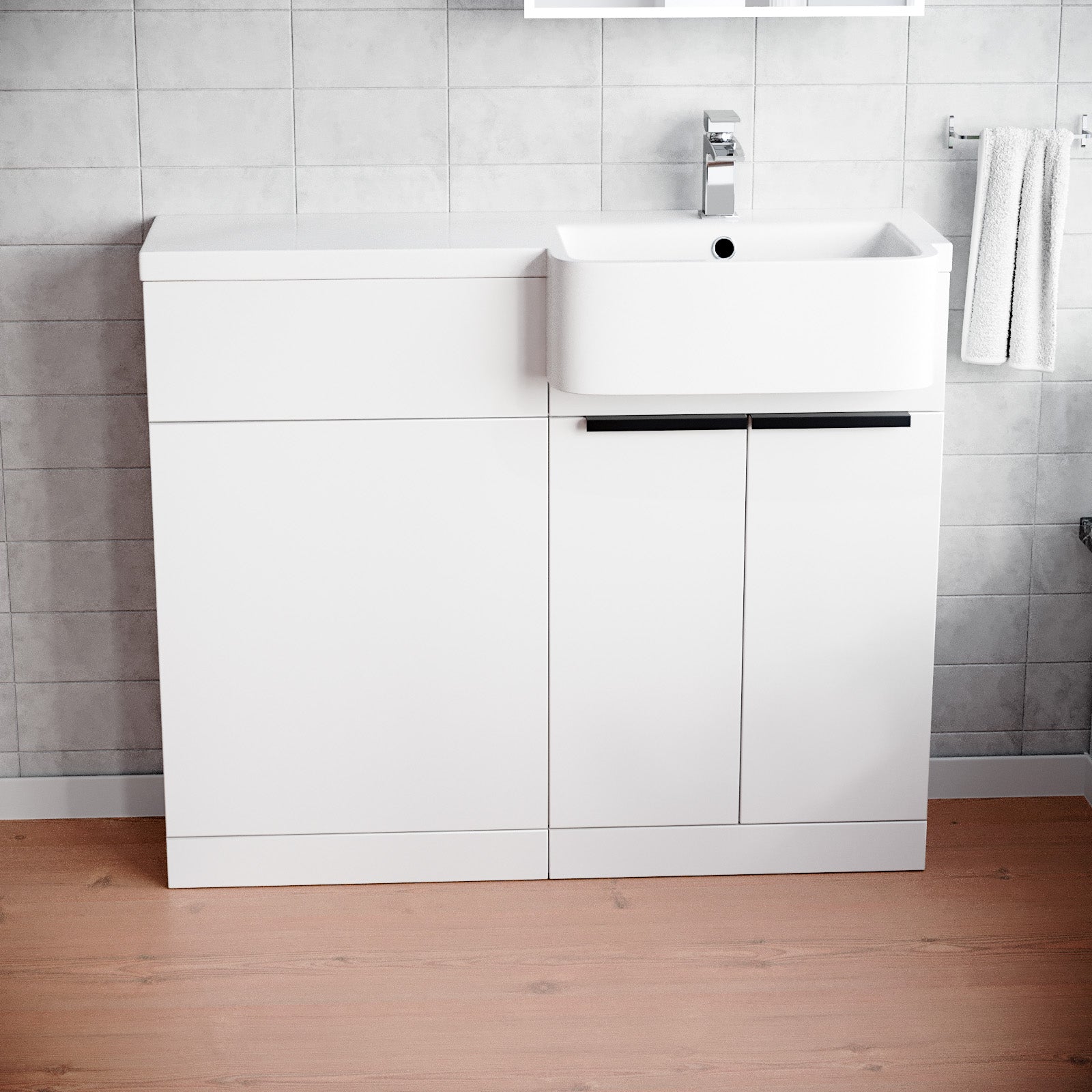 Bretford Right Hand Freestanding Basin Vanity Unit with Black Handles & WC Unit