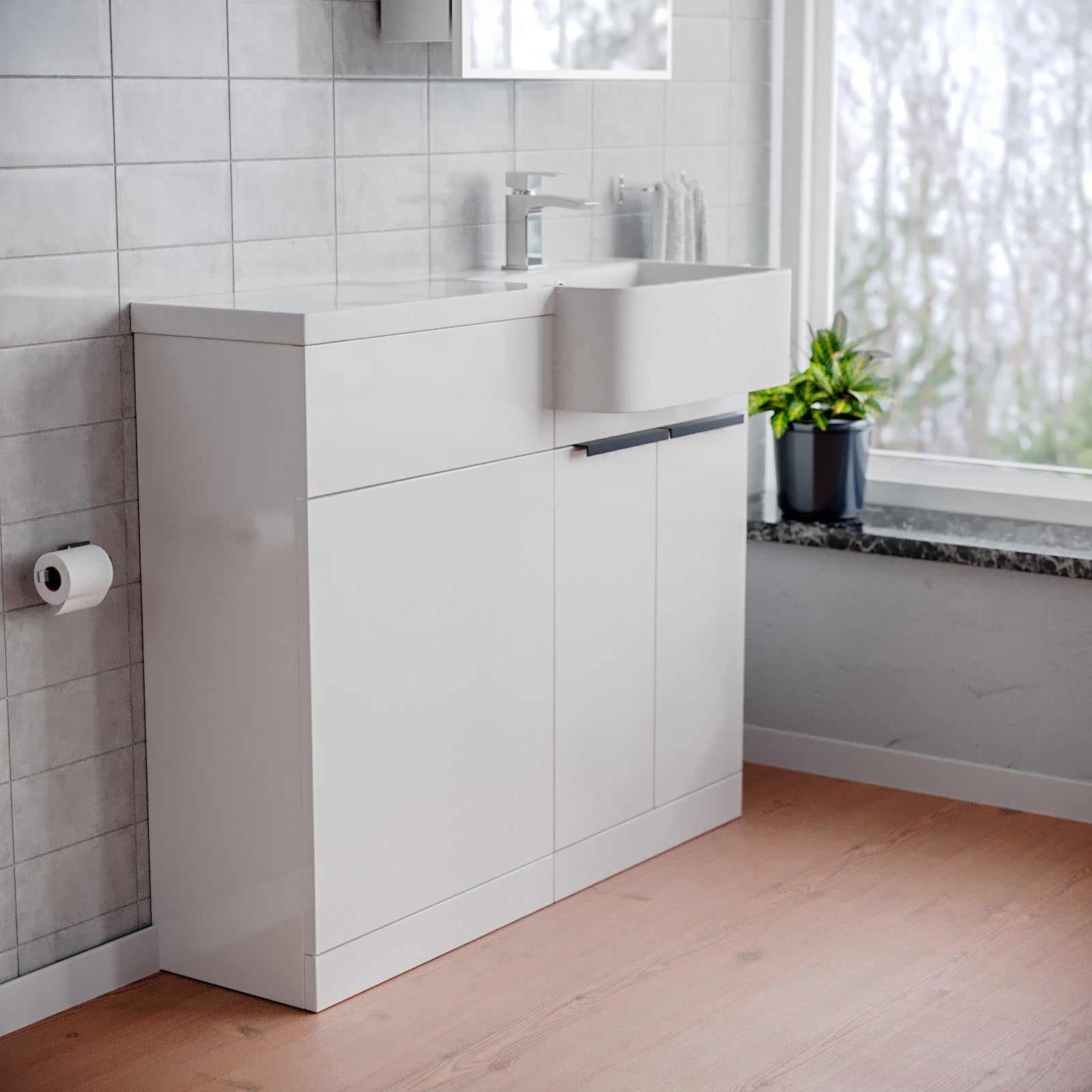 Bretford Right Hand Freestanding Basin Vanity Unit with Black Handles & WC Unit