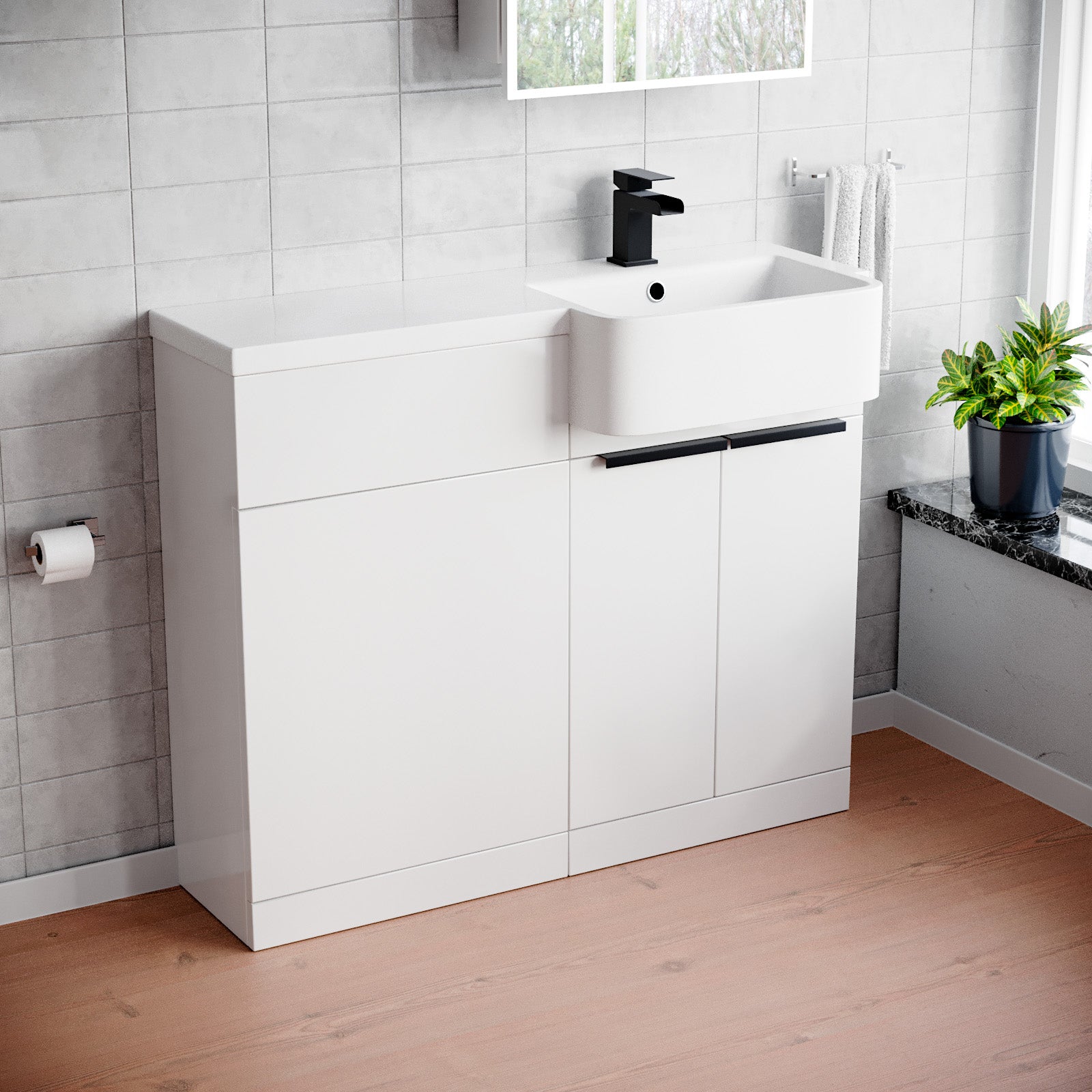 Bretford Right Hand Black Handles Basin Vanity Unit With Tap & Freestanding WC Unit