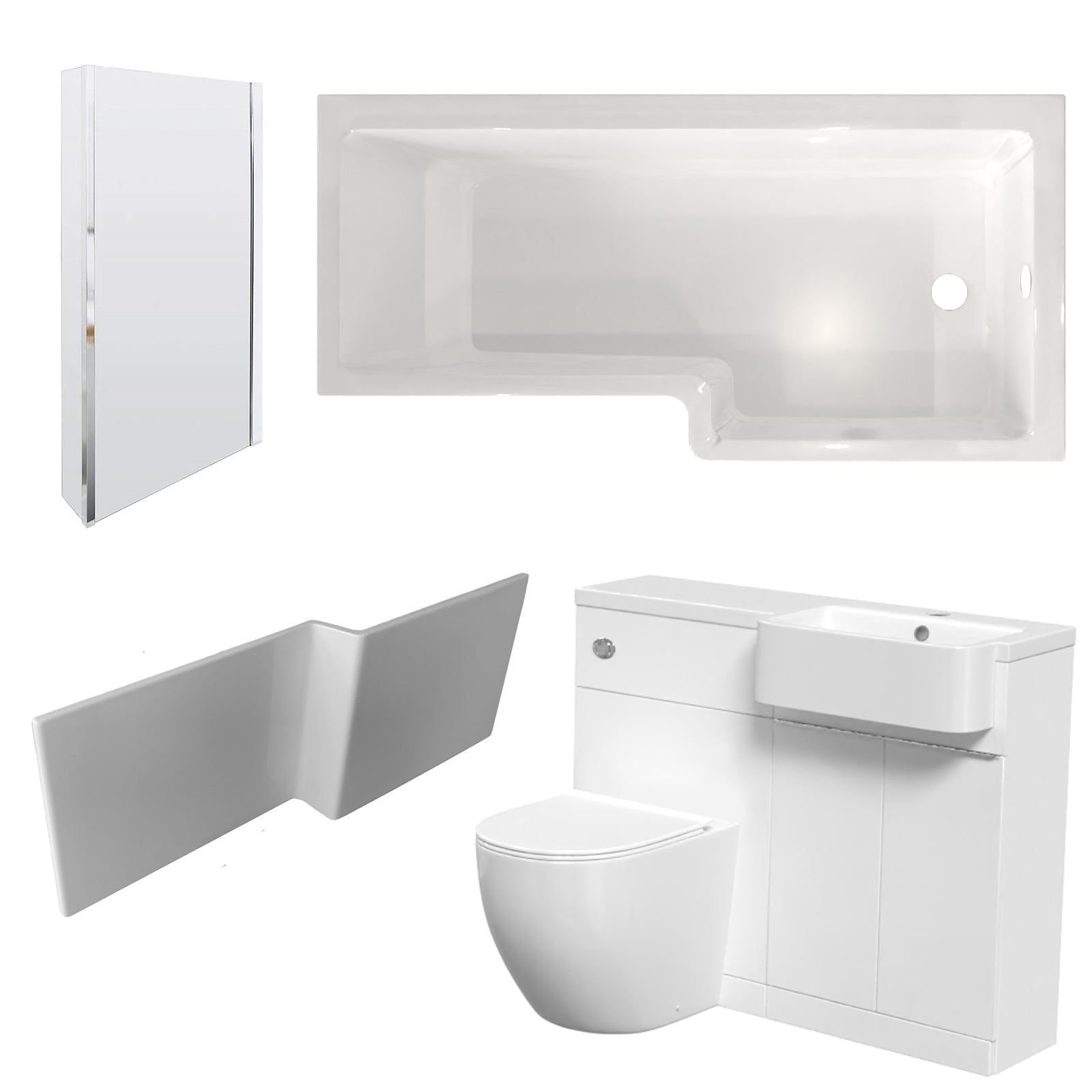 Bretford RH Basin Cabinet WC Unit L-Shaped Bath BTW Toilet & Panel Screen