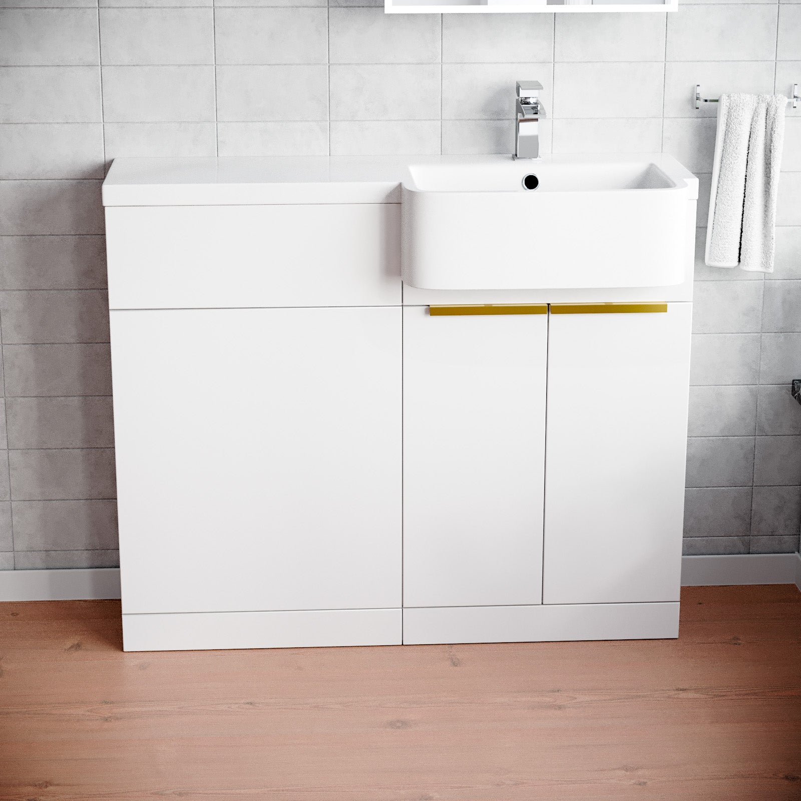 Bretford Right Hand Freestanding Basin Vanity Unit With Brushed Brass handles & WC Unit