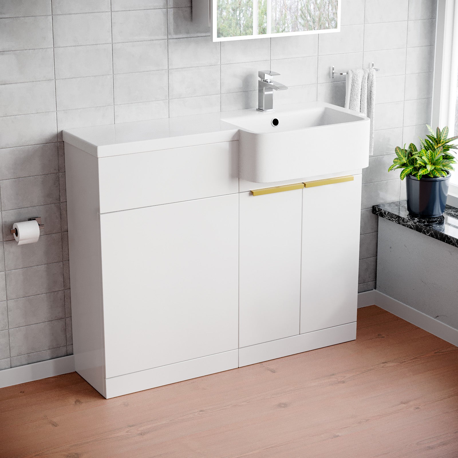Bretford Right Hand Freestanding Basin Vanity Unit With Brushed Brass handles & WC Unit