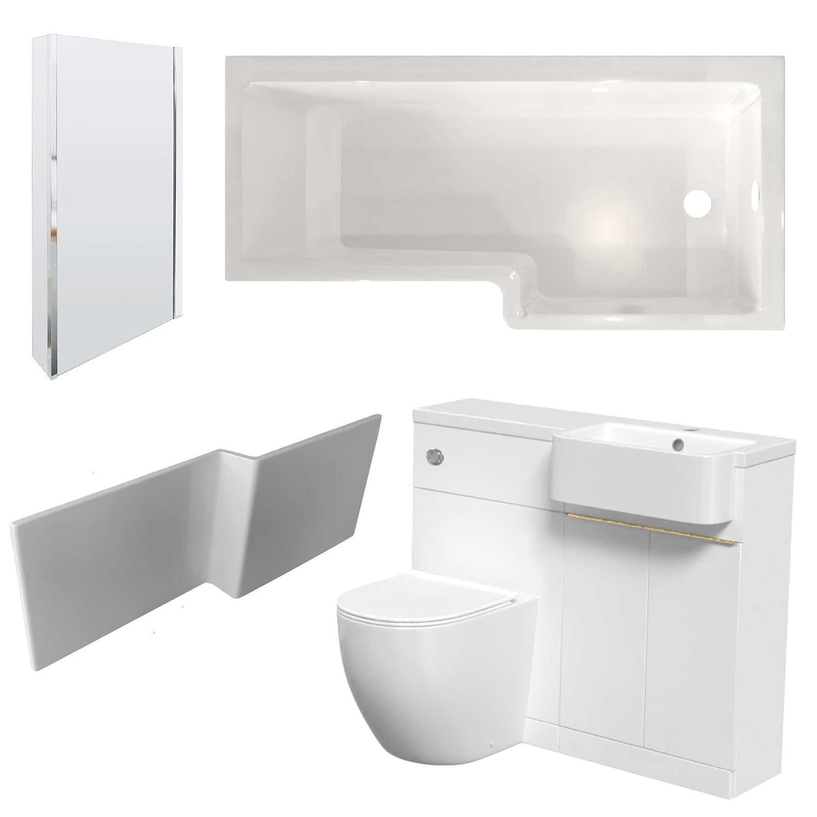 Bretford RH Basin Brass Handle WC Unit L-Shaped Bath BTW Toilet & Panel Screen