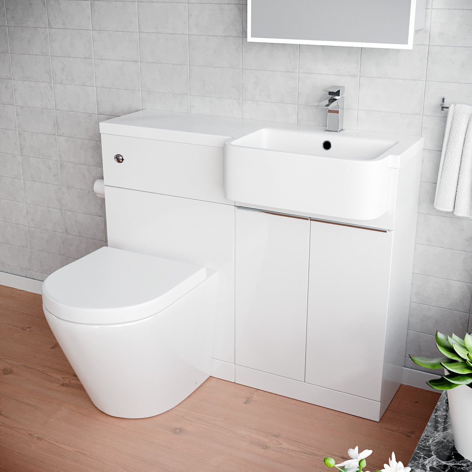 Bretford 1000mm RH Freestanding Cabinet White with Basin, WC Unit & Toilet