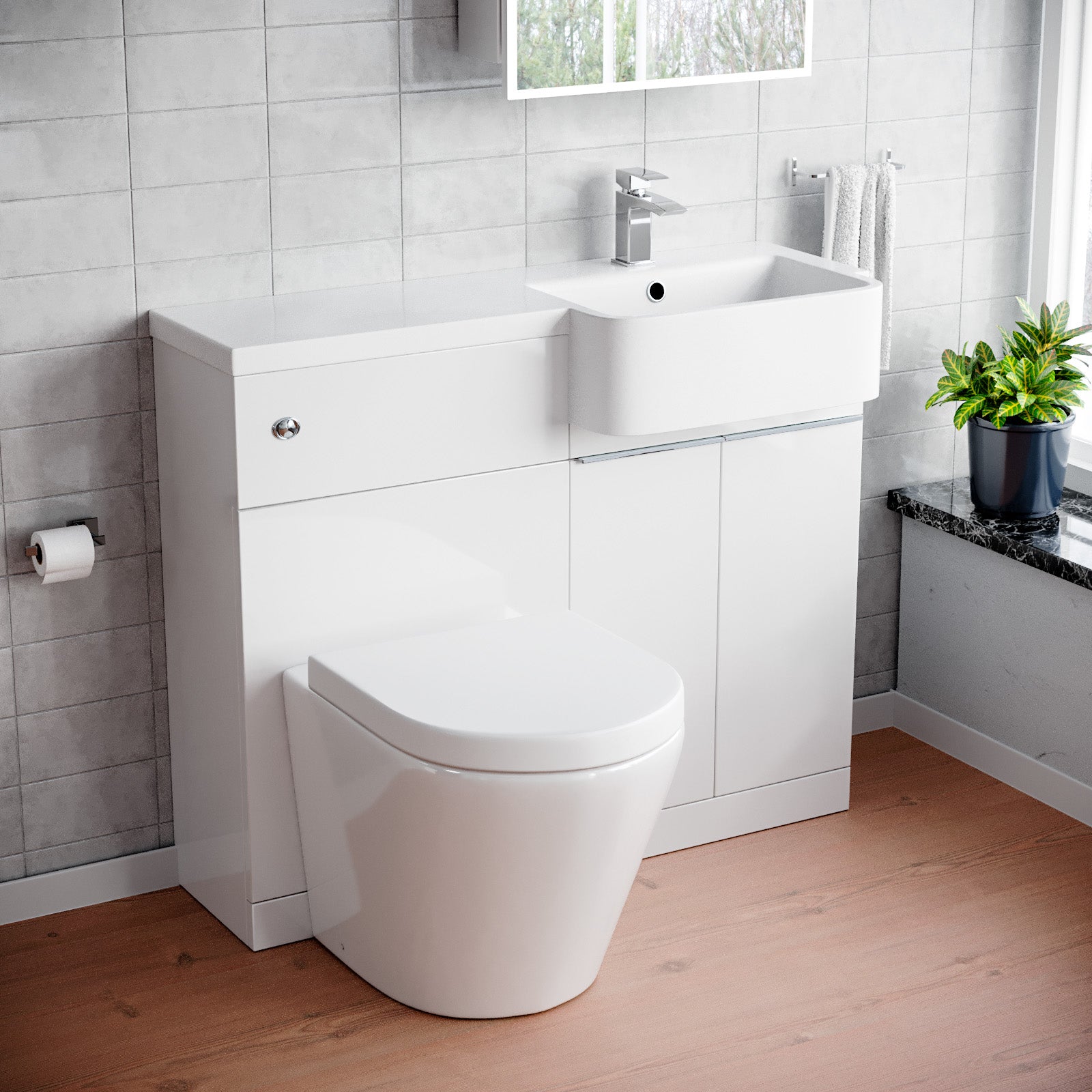 Bretford 1000mm RH Freestanding Cabinet White with Basin, WC Unit & Toilet