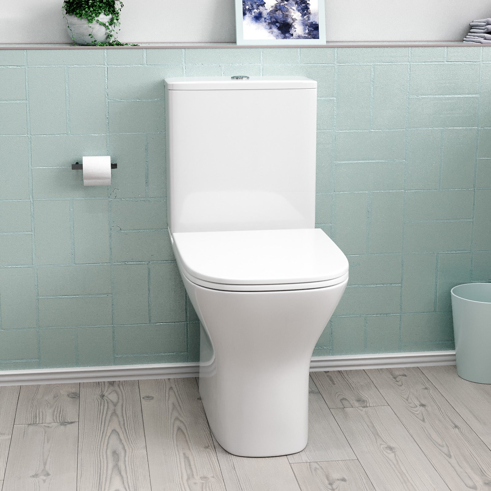 Modern Square Close Coupled Toilet With Seat & Cistern