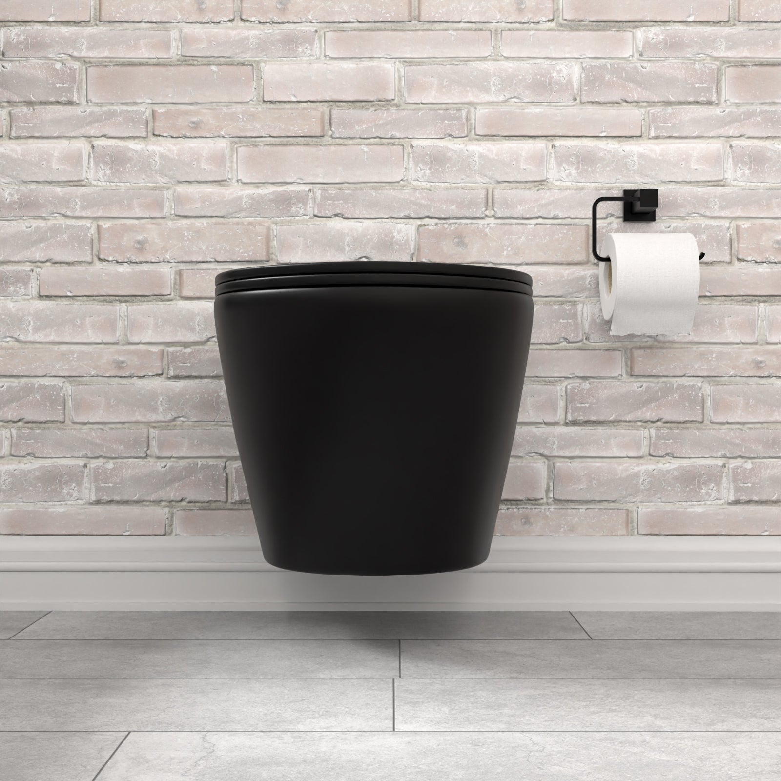 Round Rimless Wall Hung Toilet Pan & Soft Close Seat Matte Black