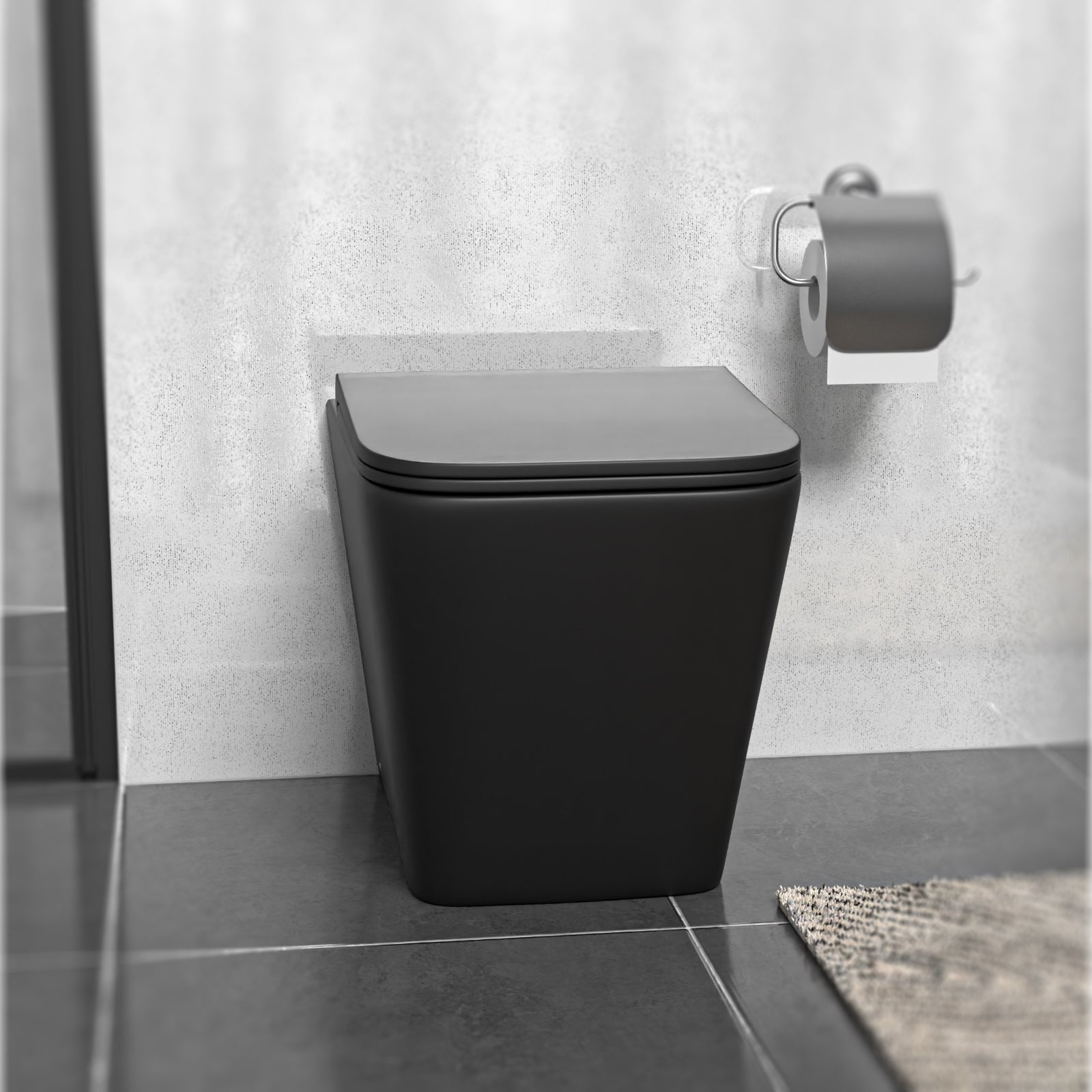 Rimless Square Back To Wall Toilet Pan & Soft Close Seat Matte Black