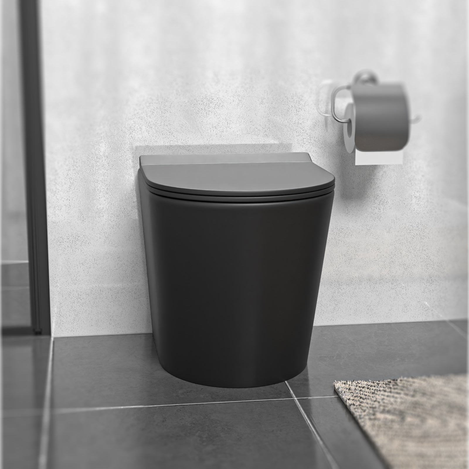 Rimless Round Back To Wall Toilet Pan & Soft Close Seat Matte Black