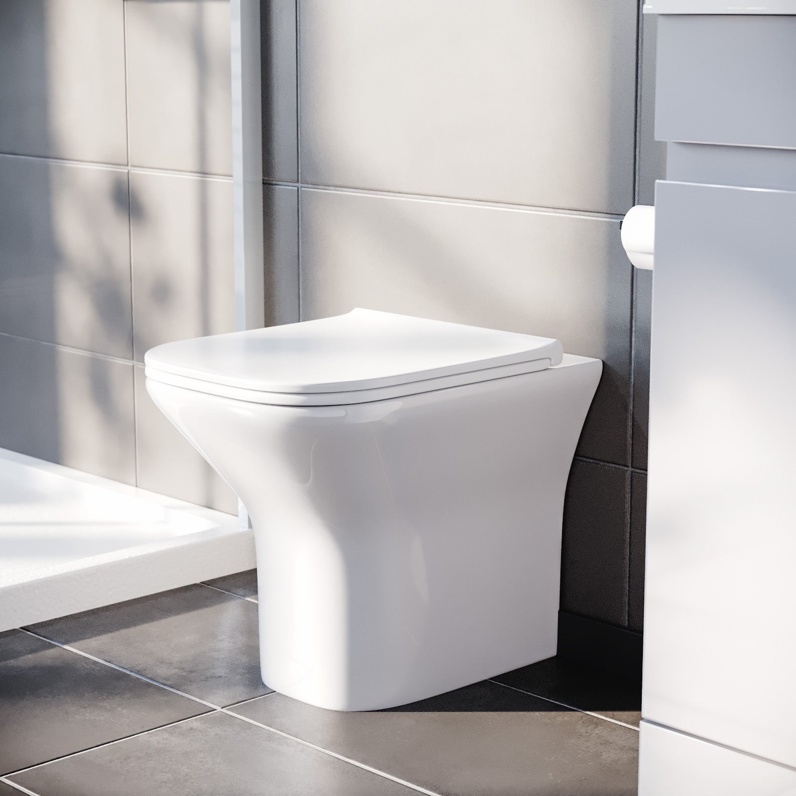 White Soft Close Slim Seat Square Back to Wall Toilet