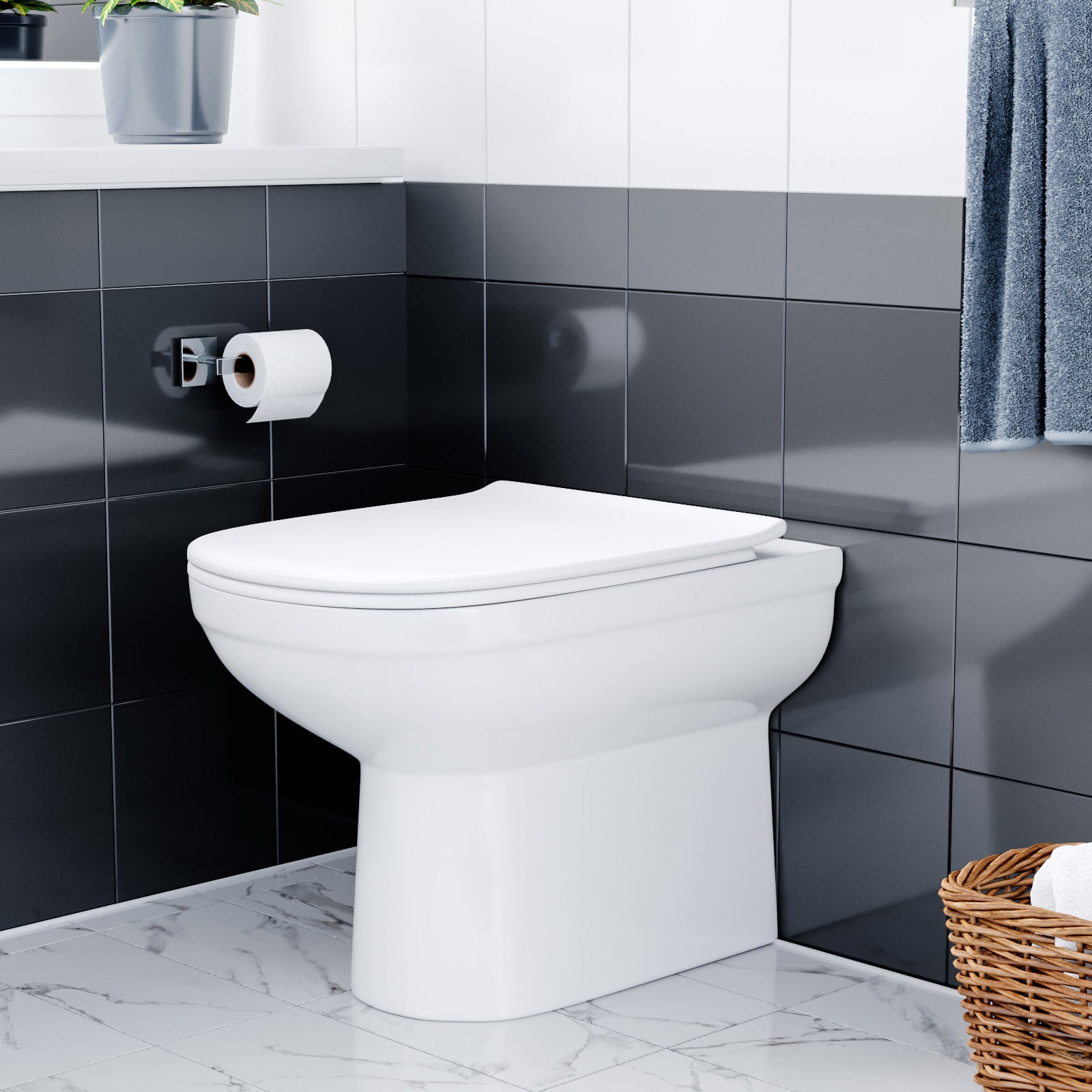Ketton Modern Back to Wall Rimless Toilet and Soft Close Seat White