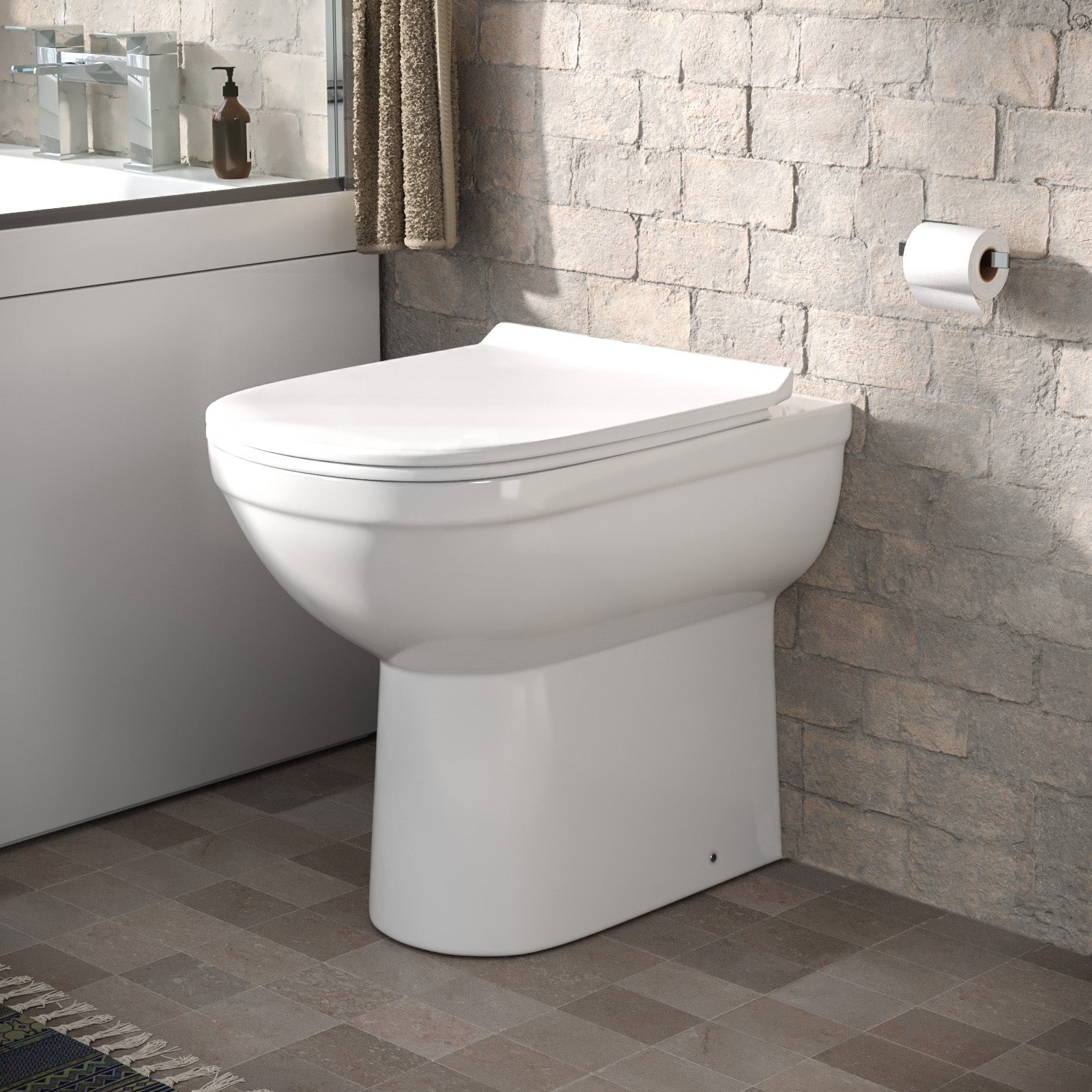 Kelfield Contemporary Bathroom Comfort Height Back to Wall Toilet with Soft Close Seat White