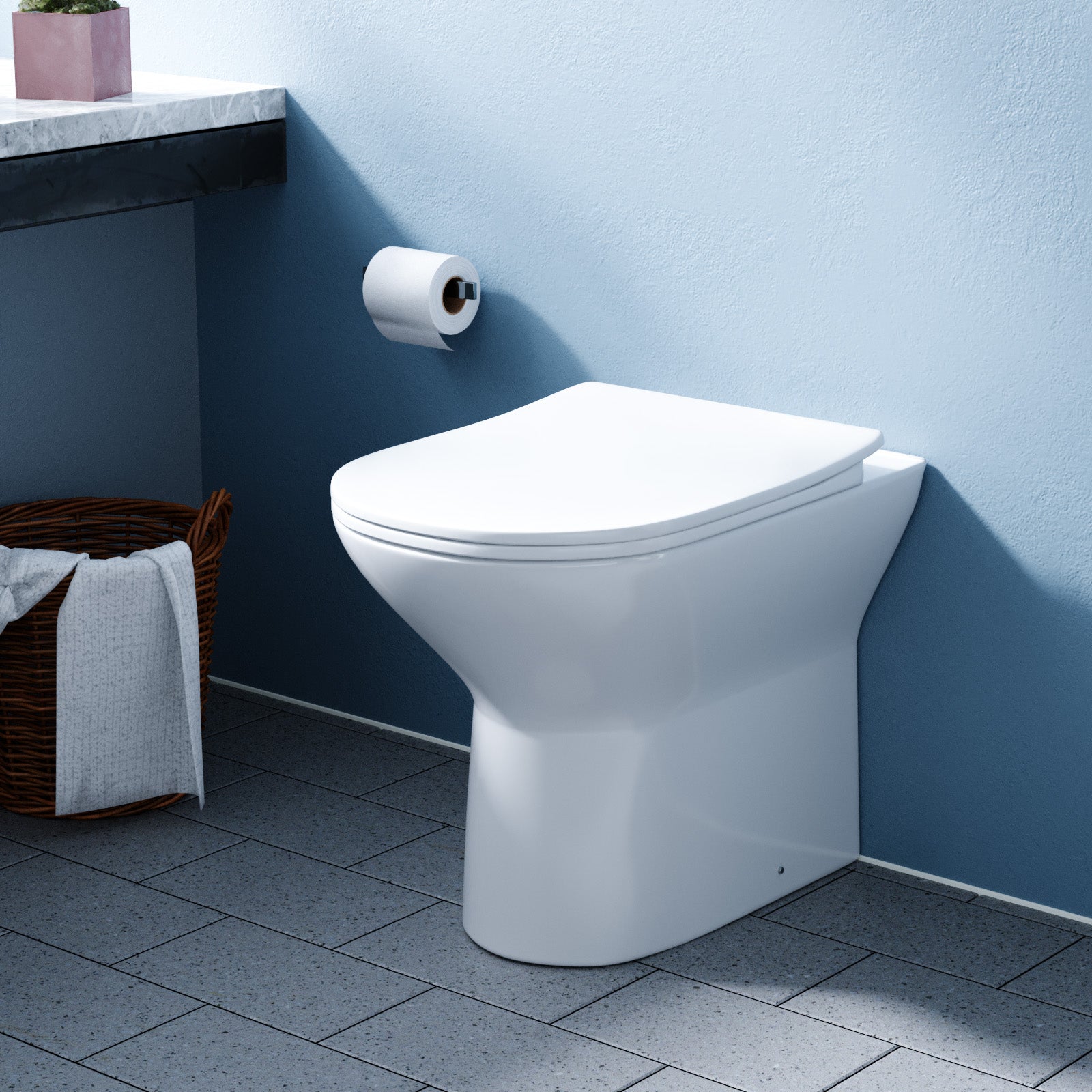 White Round Rimless Soft Close Slim Seat Back To Wall Toilet