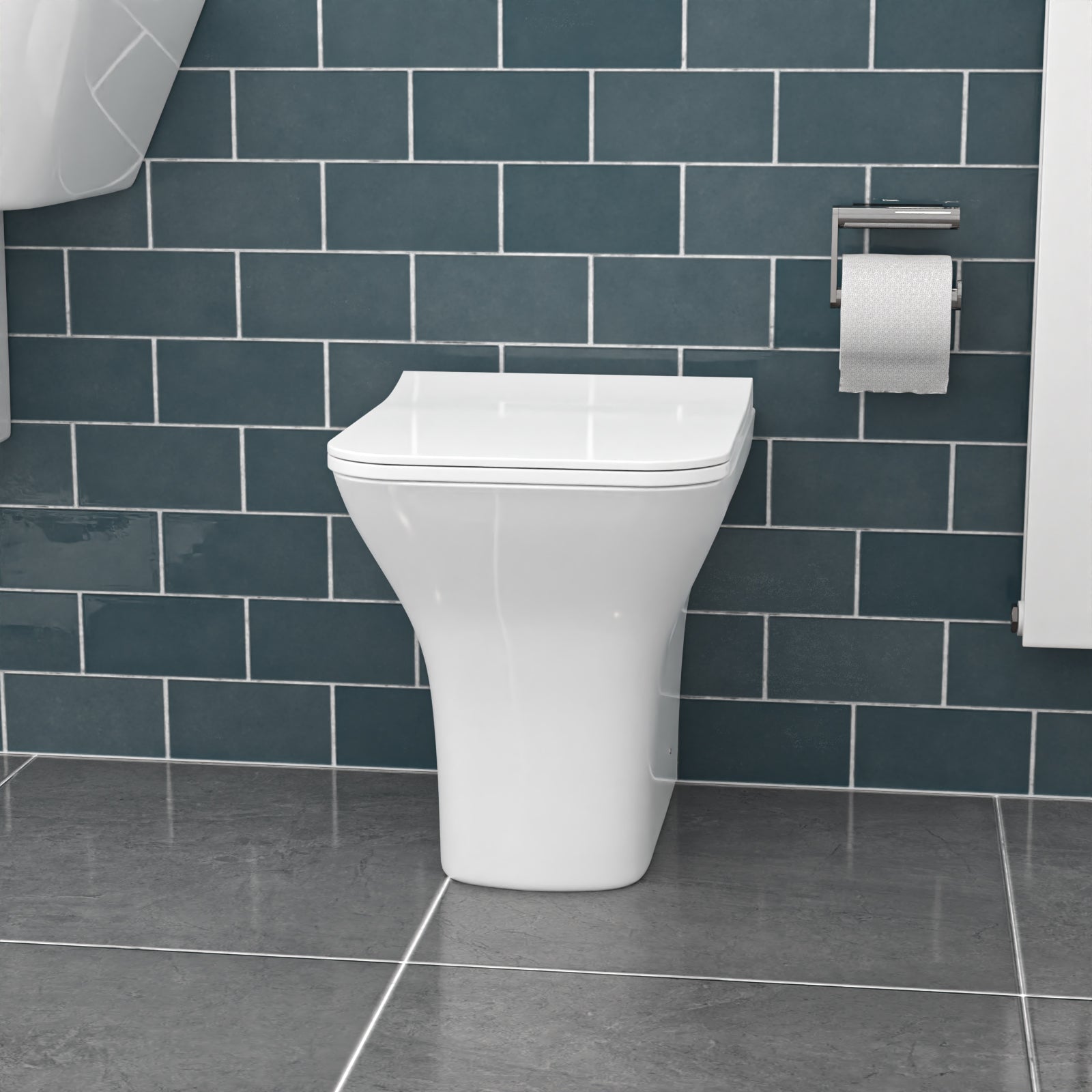 White Square Rimless Soft Close Slim Seat Back To Wall Toilet