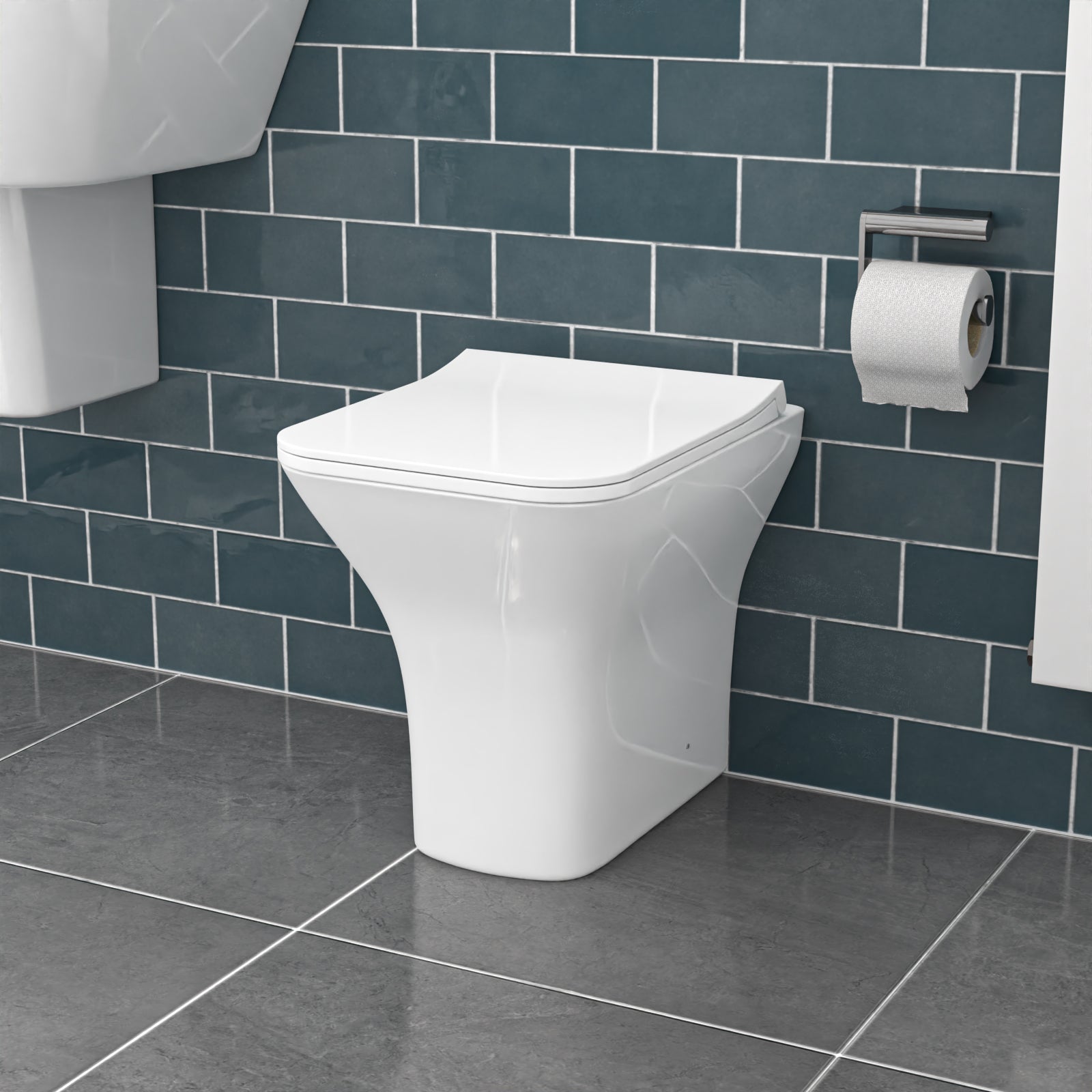 White Square Rimless Soft Close Slim Seat Back To Wall Toilet