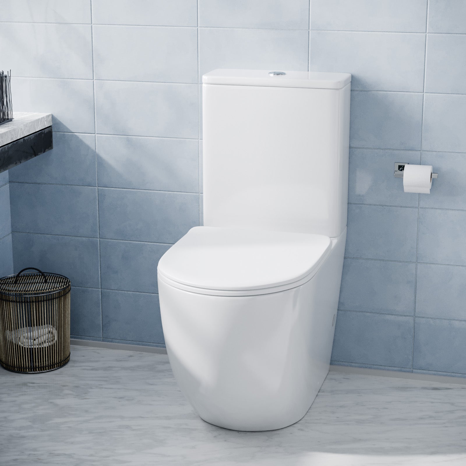 Round Close Coupled Toilet and Seat with Cistern