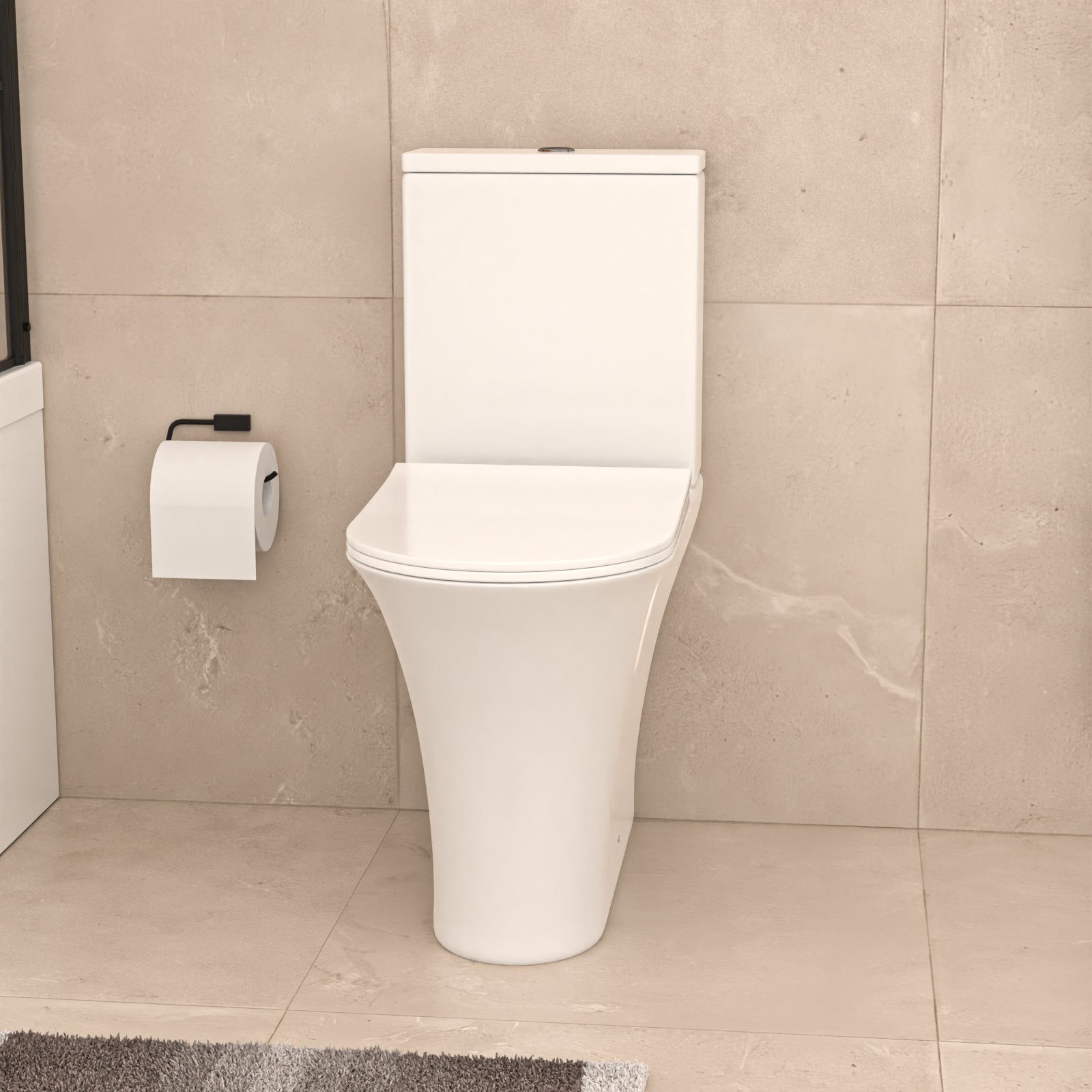 White Comfort Height Soft Close Round Rimless Close Coupled Toilet