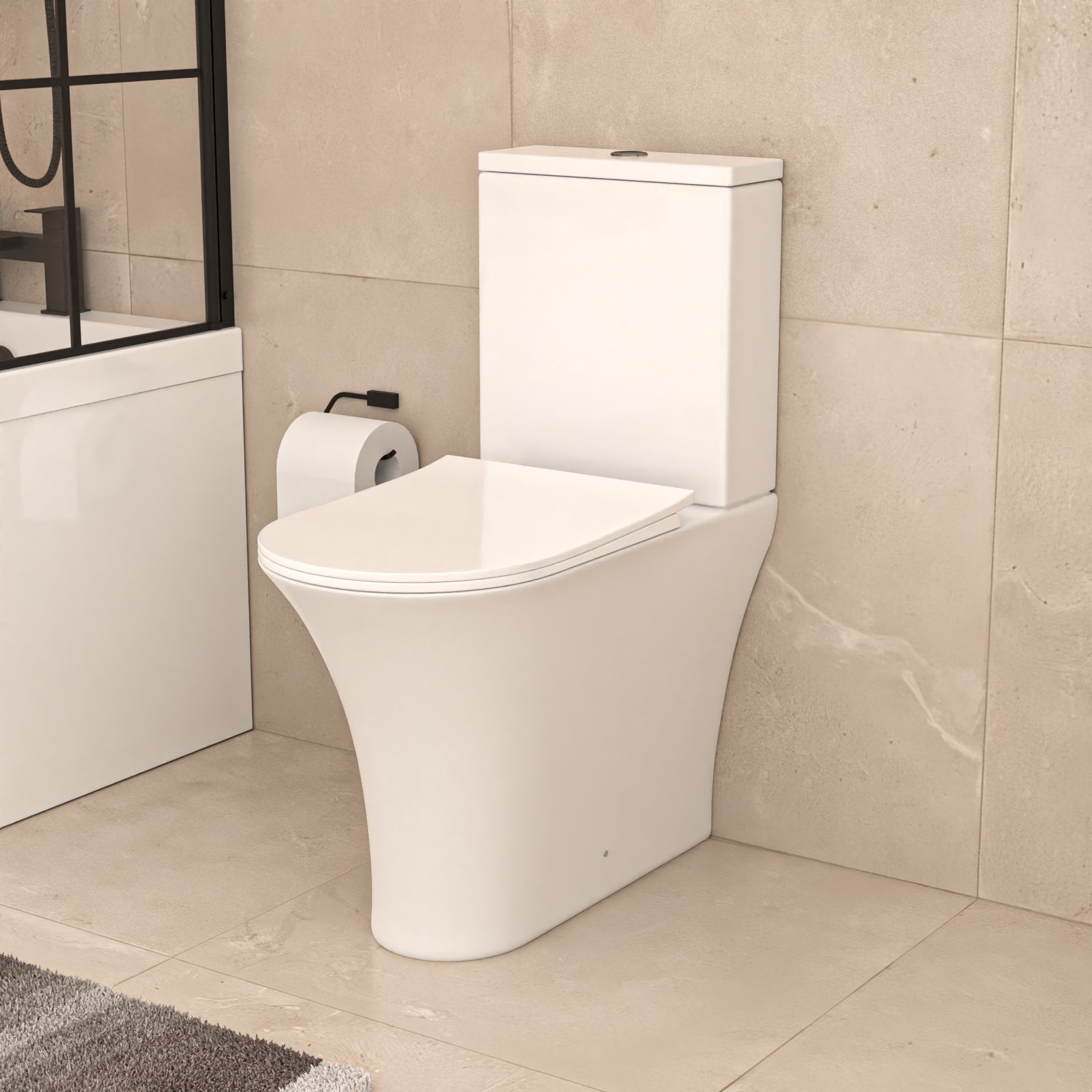 White Comfort Height Soft Close Round Rimless Close Coupled Toilet