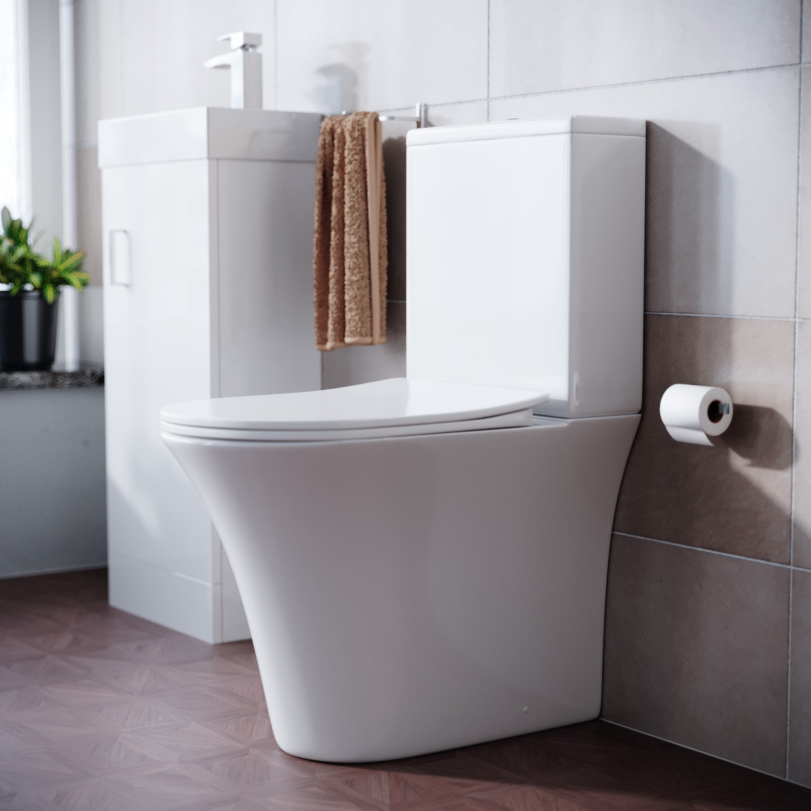 White Rimless Soft Close Round Close Coupled Toilet