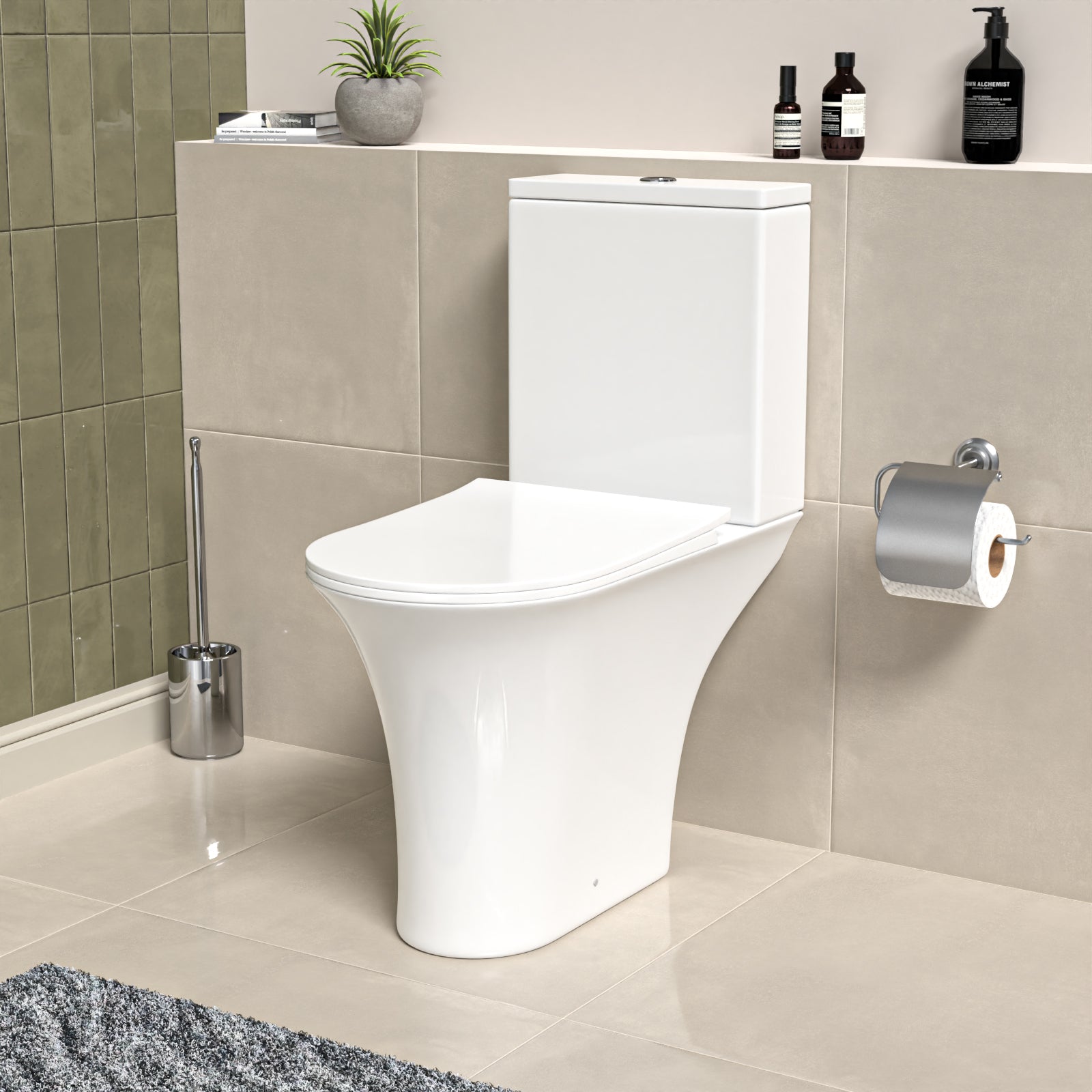White Close Coupled Rimless Round Toilet Soft Close Seat