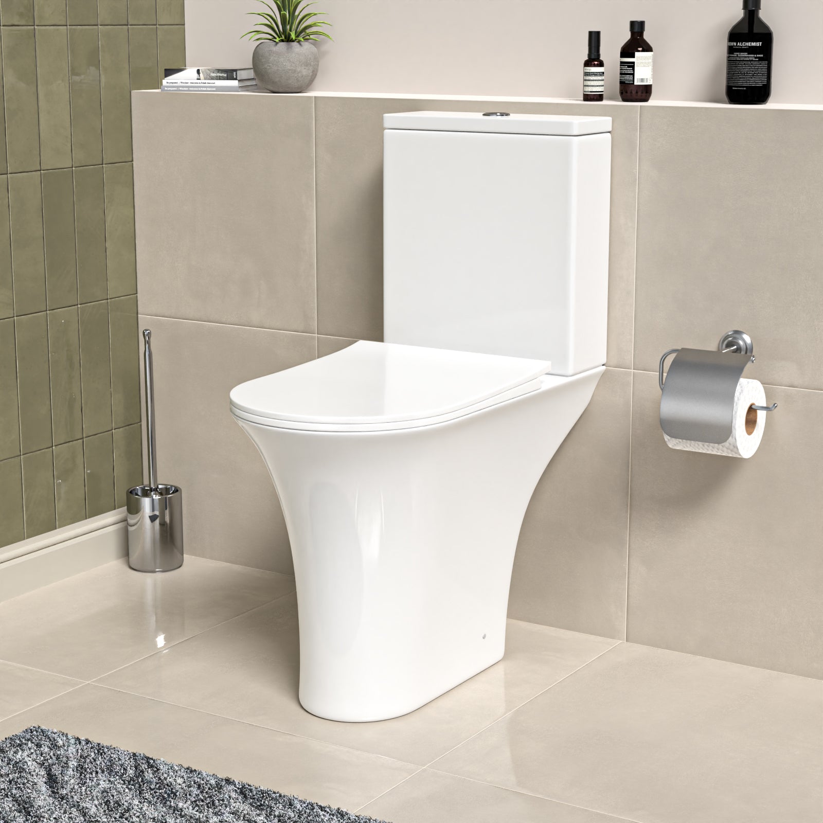 Nes Home Modern Rimless Comfort Height Close Coupled Toilet Pan Seat