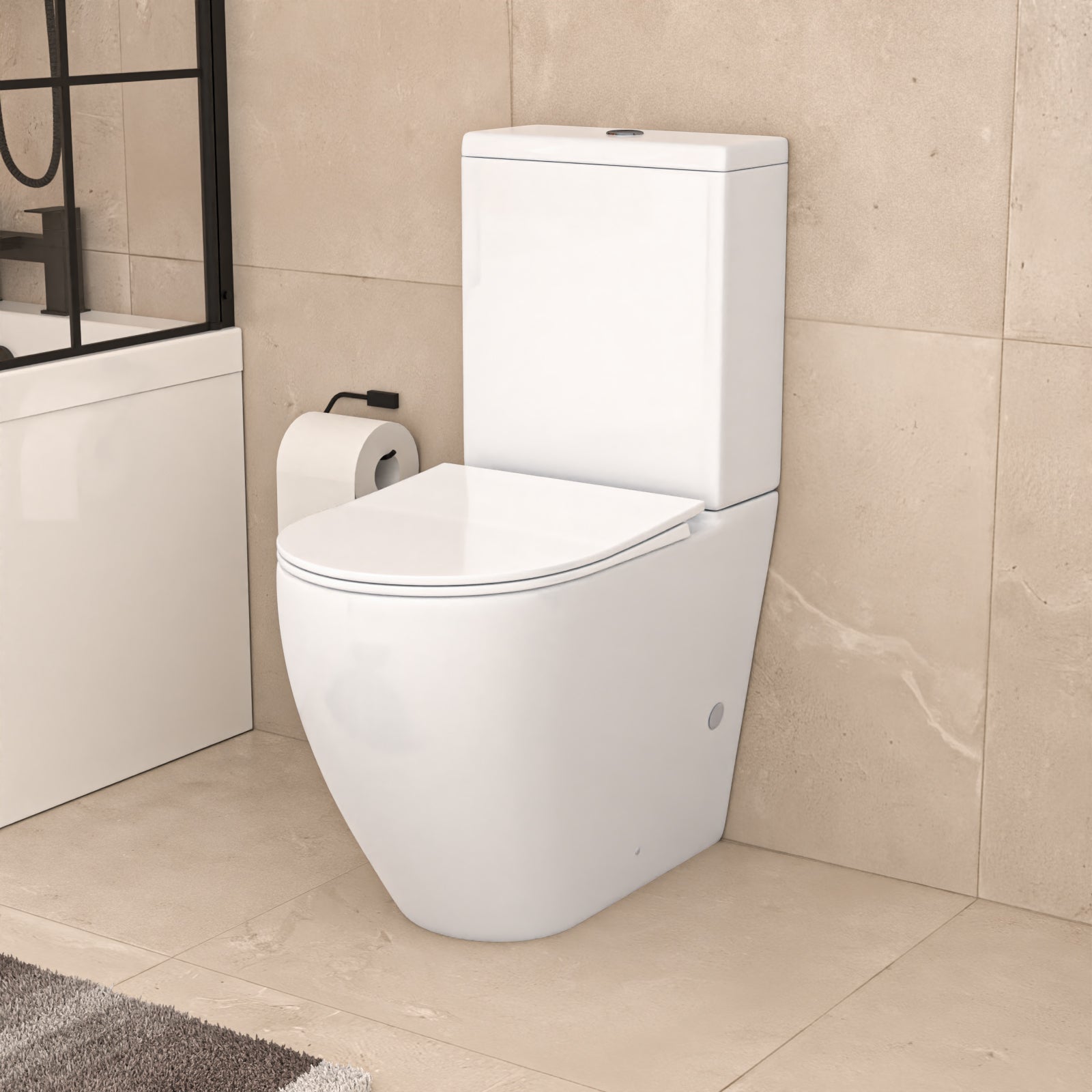 White Comfort Height Soft Close Round Rimless Close Coupled Toilet