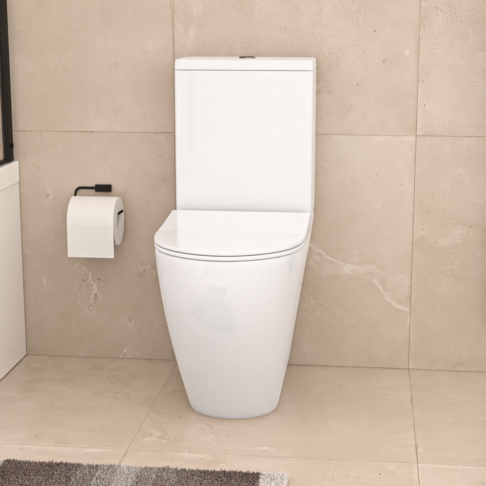 White Comfort Height Soft Close Round Rimless Close Coupled Toilet