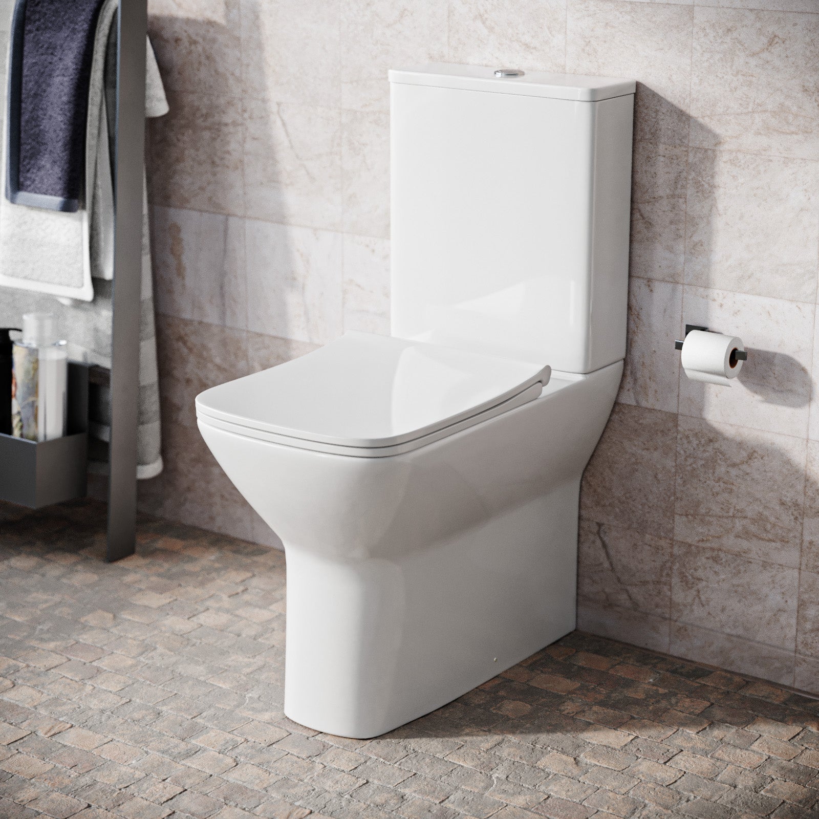 White Comfort Height Soft Close Rimless Close Coupled Toilet