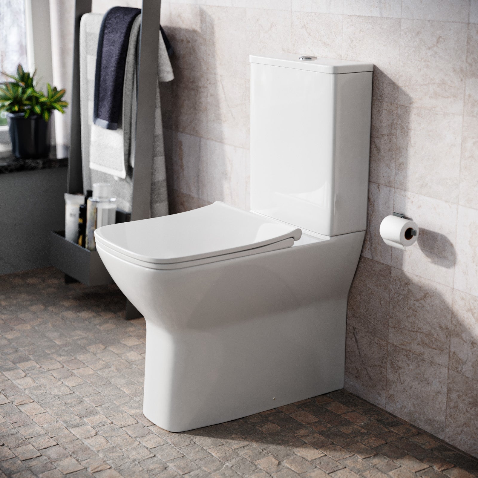 White Comfort Height Soft Close Rimless Close Coupled Toilet