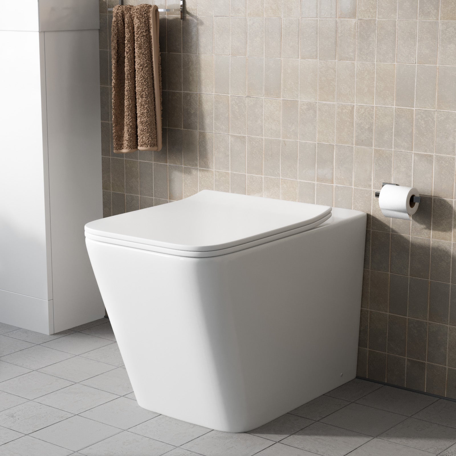 Square Rimless White Back To Wall WC Toilet Pan with Soft Close Seat