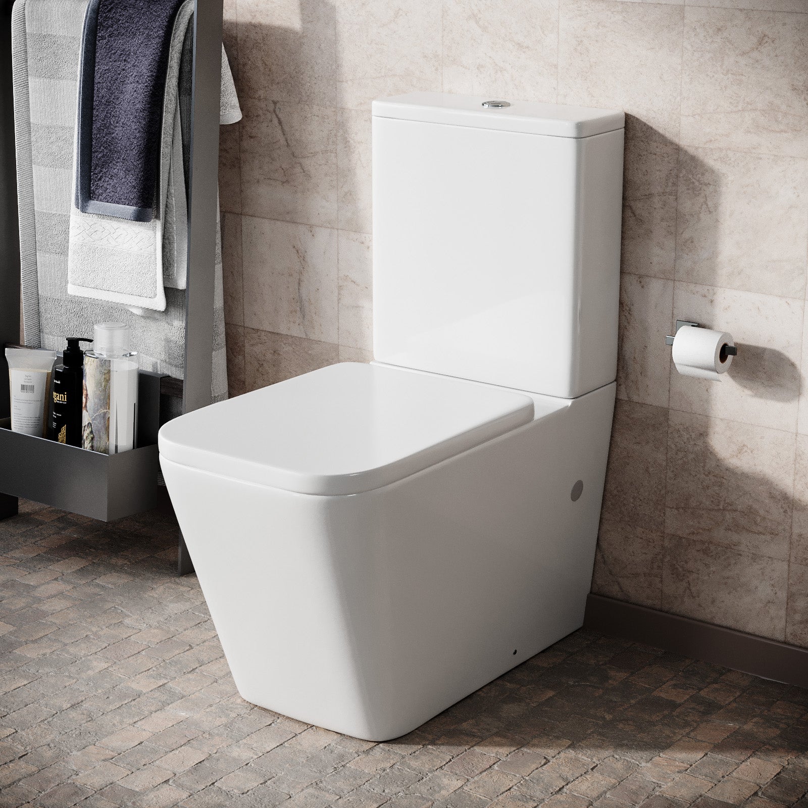 Modern Square Rimless Closed Coupled WC Toilet with Seat and Cistern