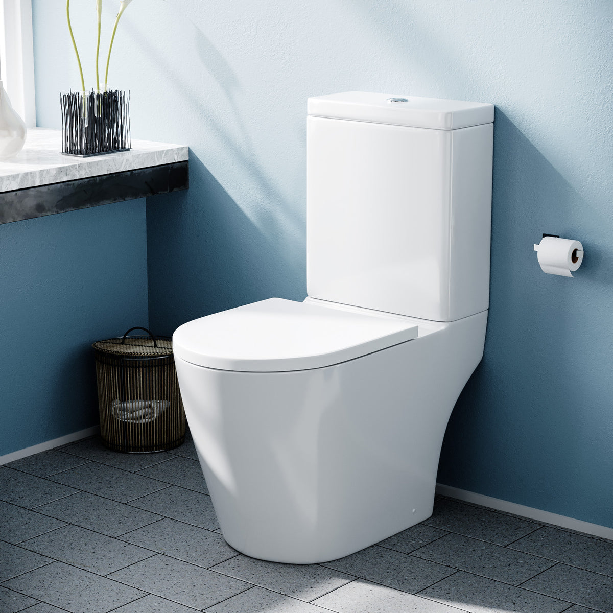 Modern Rimless Round Close Coupled Toilet With Seat & Cistern