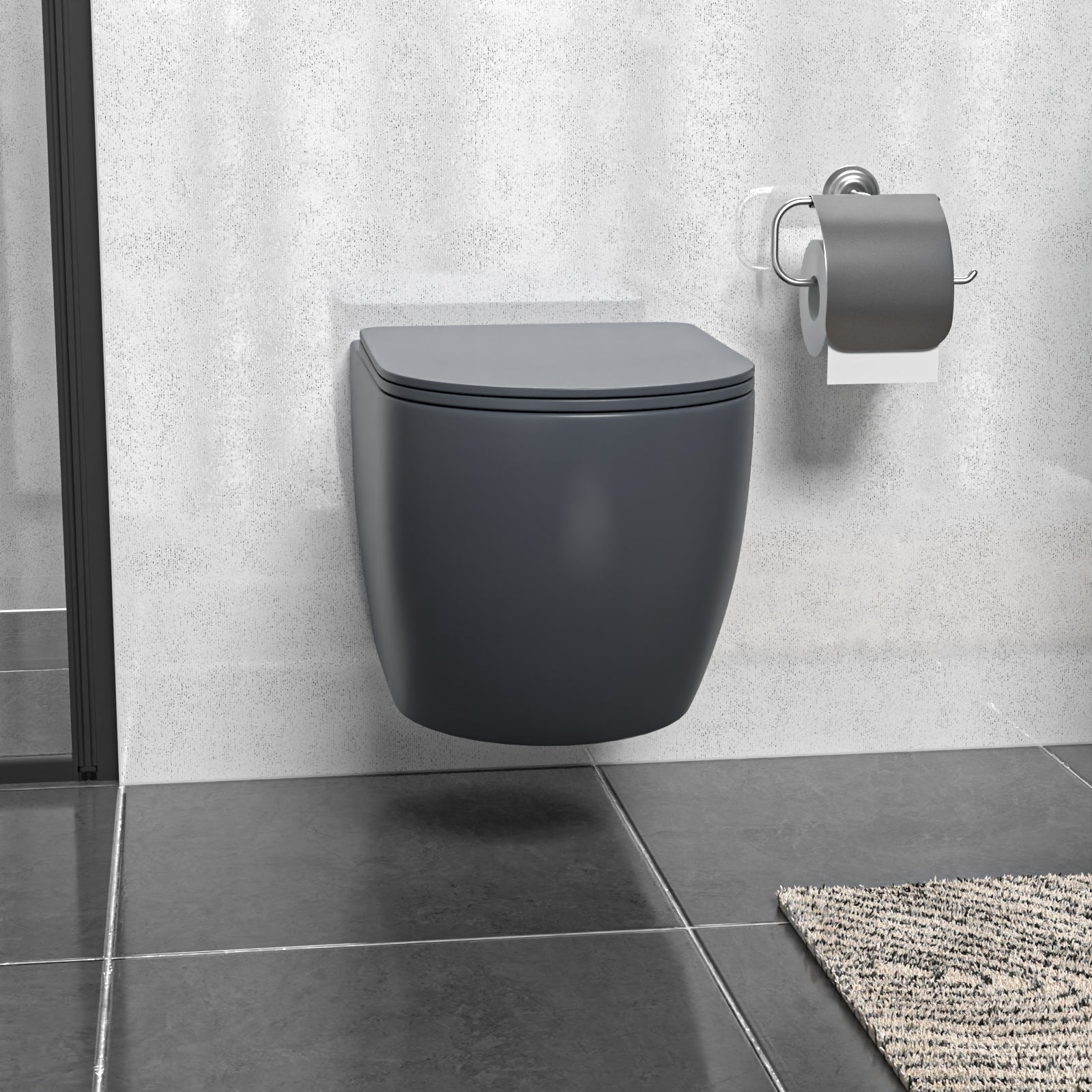 Tornado Flush Dark Grey Wall Hung Rimless Toilet With Soft Close Seat
