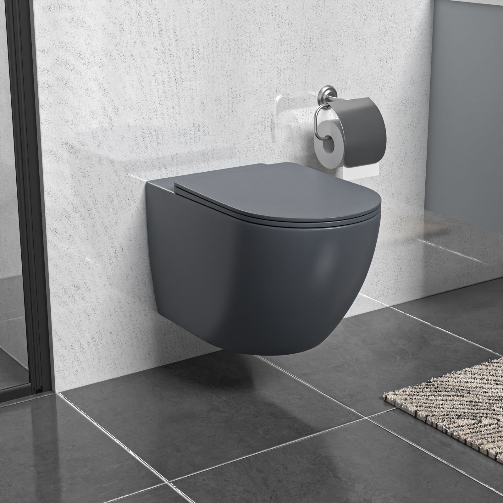 Tornado Flush Dark Grey Wall Hung Rimless Toilet With Soft Close Seat