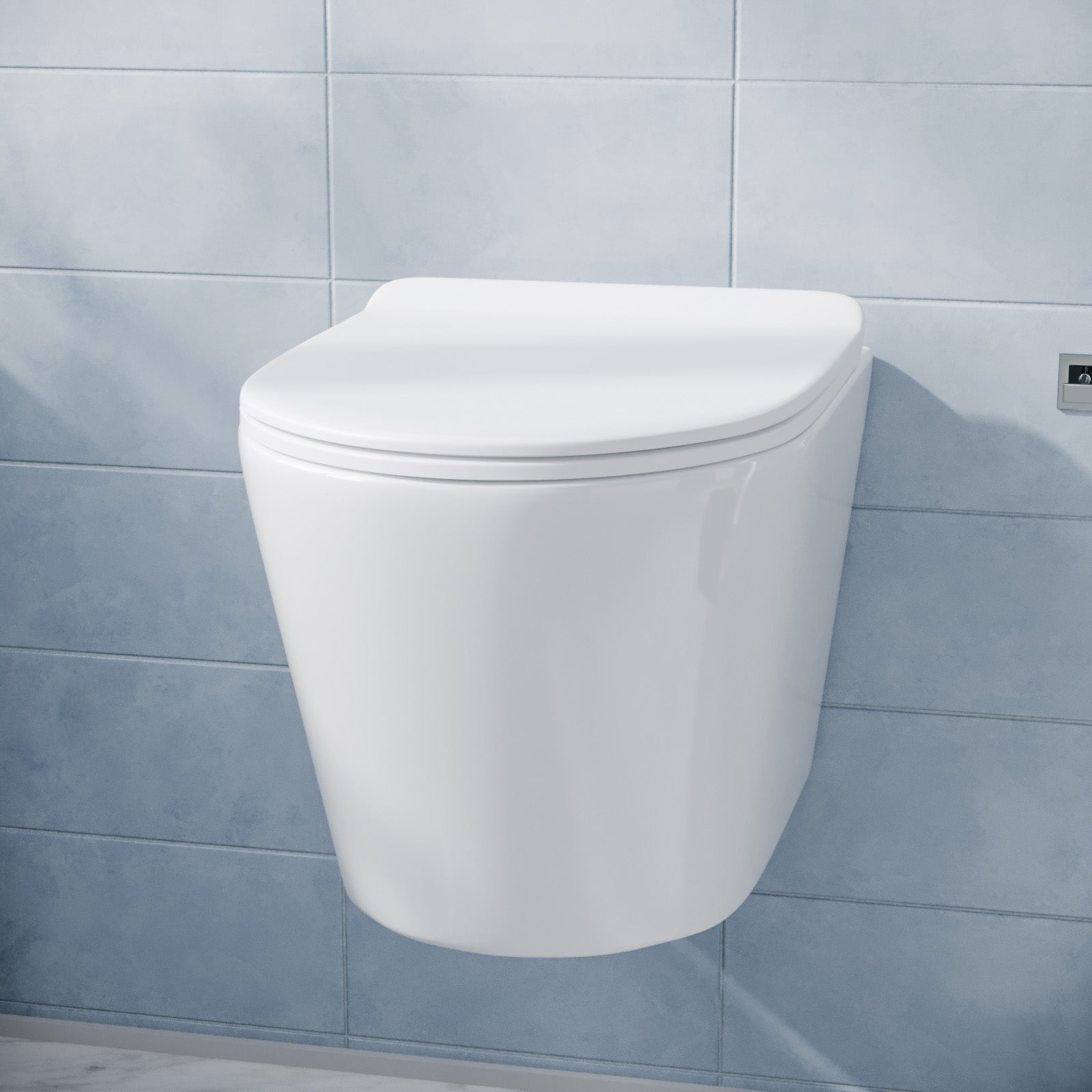 Tornado Flush White Round Wall Hung Rimless Toilet Pan with Slim Seat