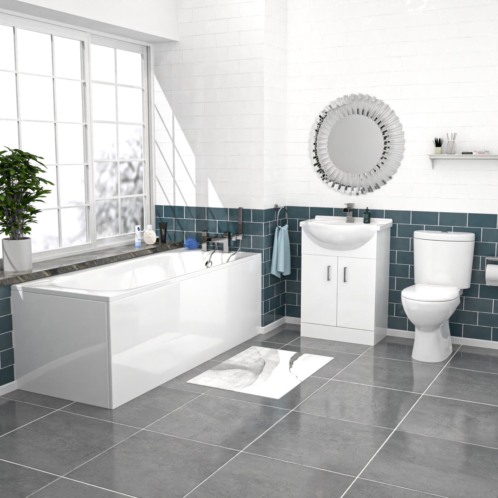 Senore Bathroom Suite 1700mm Vanity Unit WC Close Coupled Toilet Taps Waste