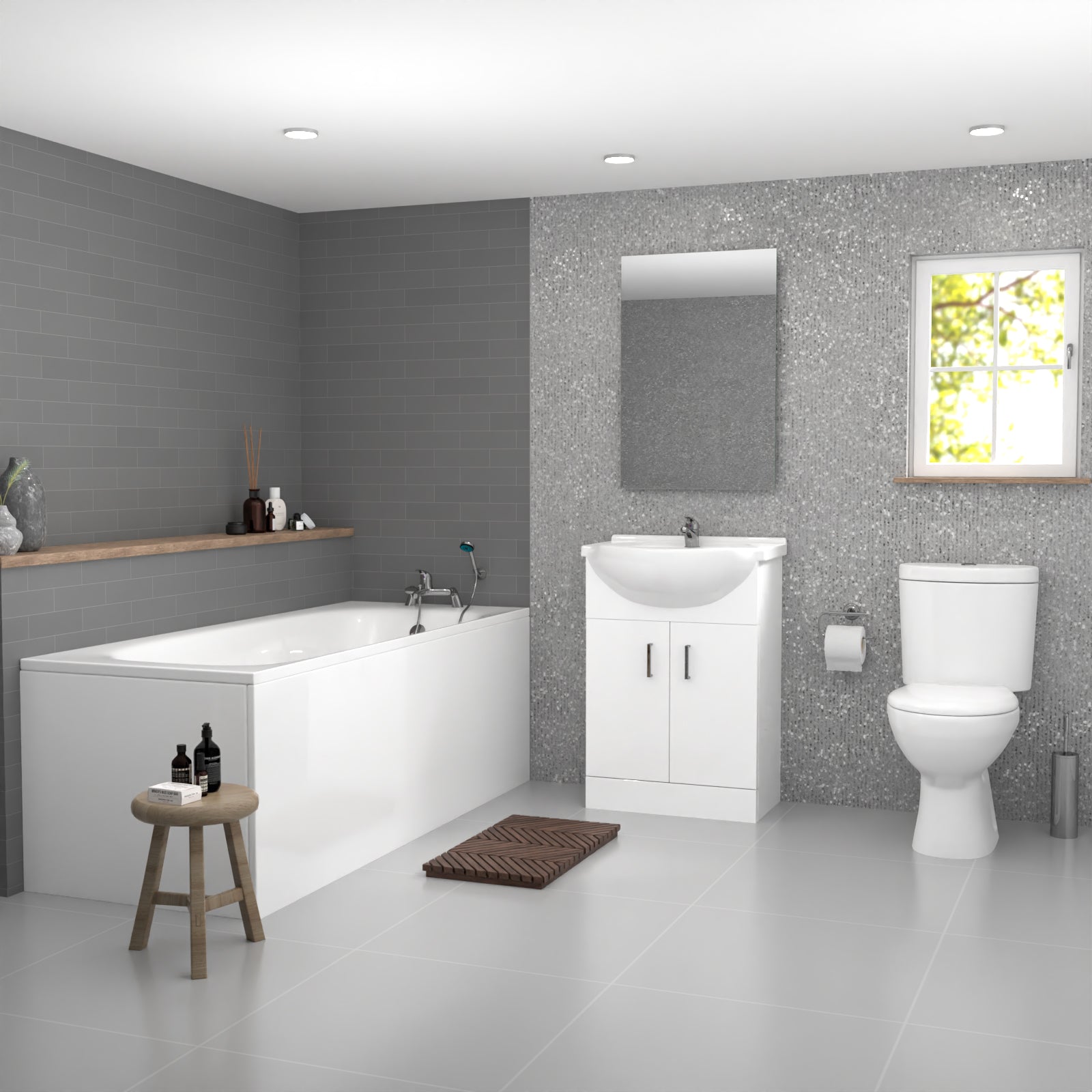 Ellen Bath 1700mm Flat Pack Vanity Unit Toilet Pan & Taps Bathroom Suite