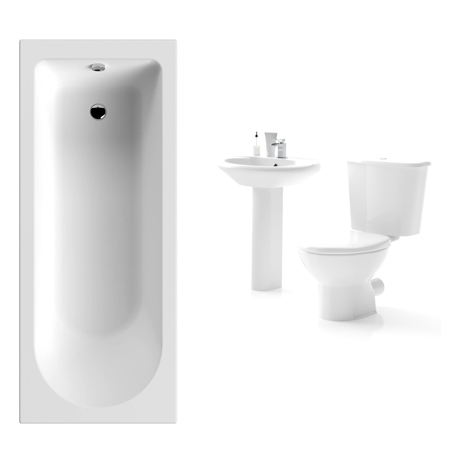 Omaha 3 Piece WC Toilet, Full Pedestal Basin and Round Bath Tub Bathroom Suite