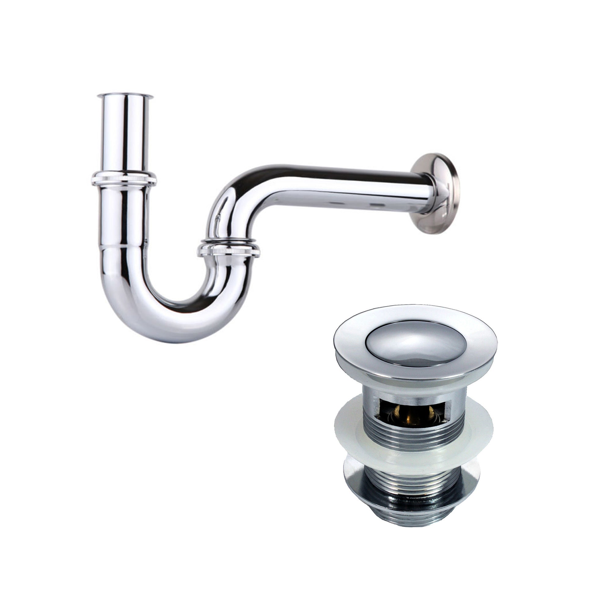 Brass Bathroom Sink Drain P-Trap Chrome Plated + Basin Waste