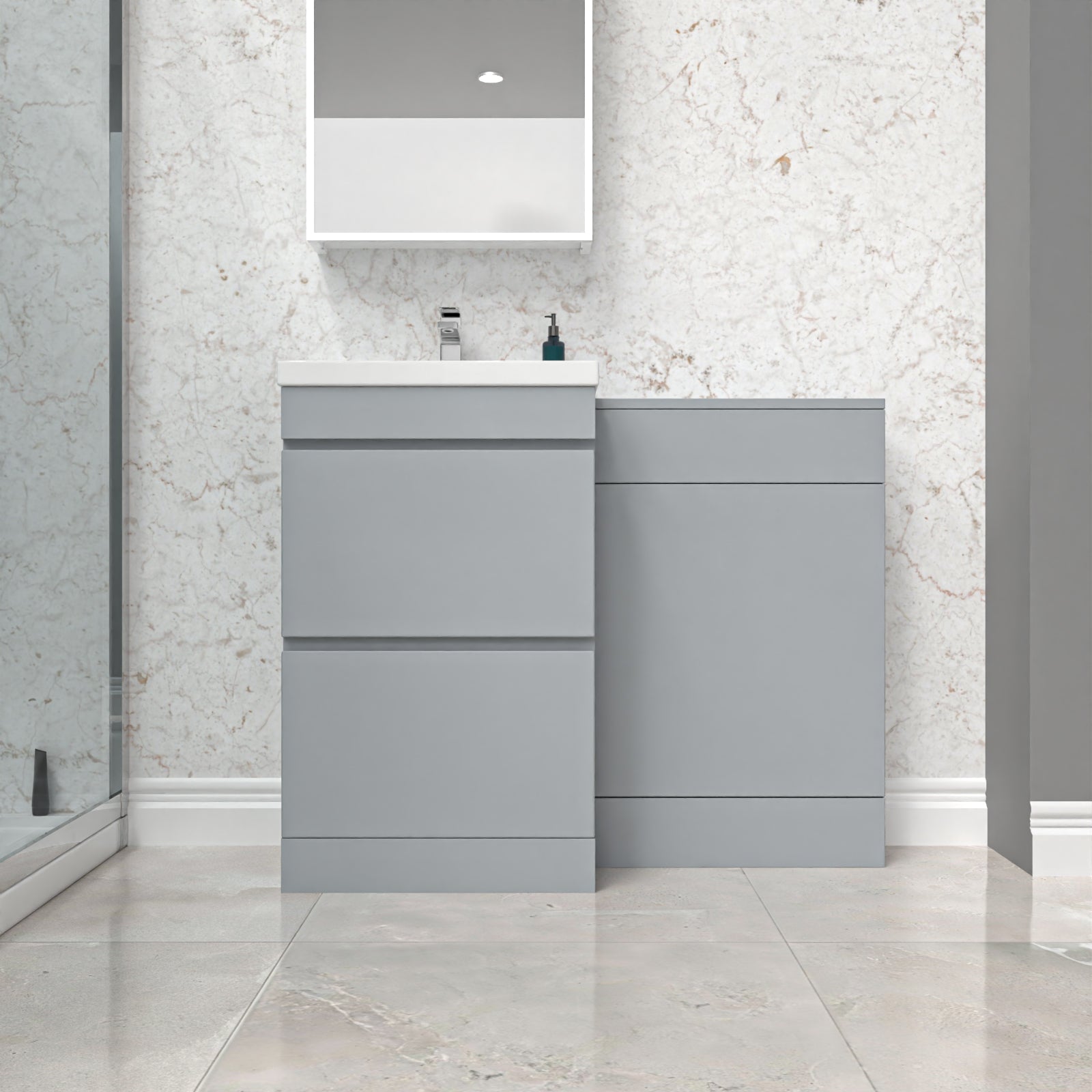 Alaska Matte Grey 500mm Waterproof PVC Freestanding 2 Drawer Basin Vanity WC Unit