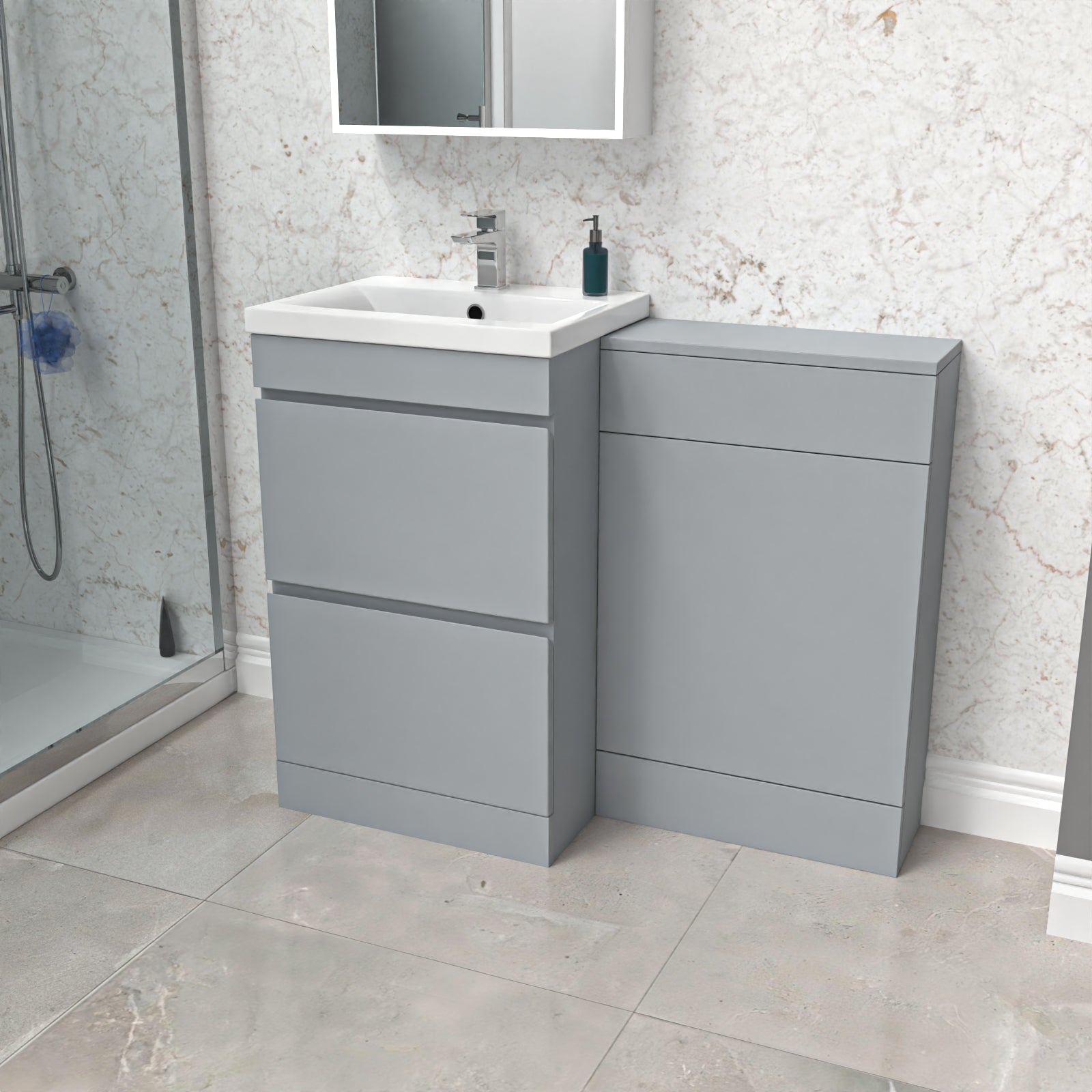 Alaska Matte Grey Freestanding PVC 500mm 2 Drawers Vanity & WC Unit